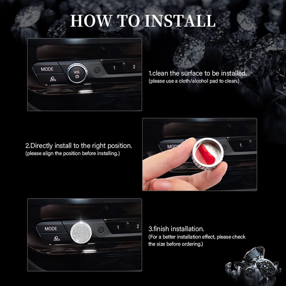 BMW Car Accessories Bling VOL Tune Knob Cover Glitter Auto Interior Volume Decor Cute Inner Car Decoration Trims Metal Decal Stickers 1 Pack - Delicate Leather