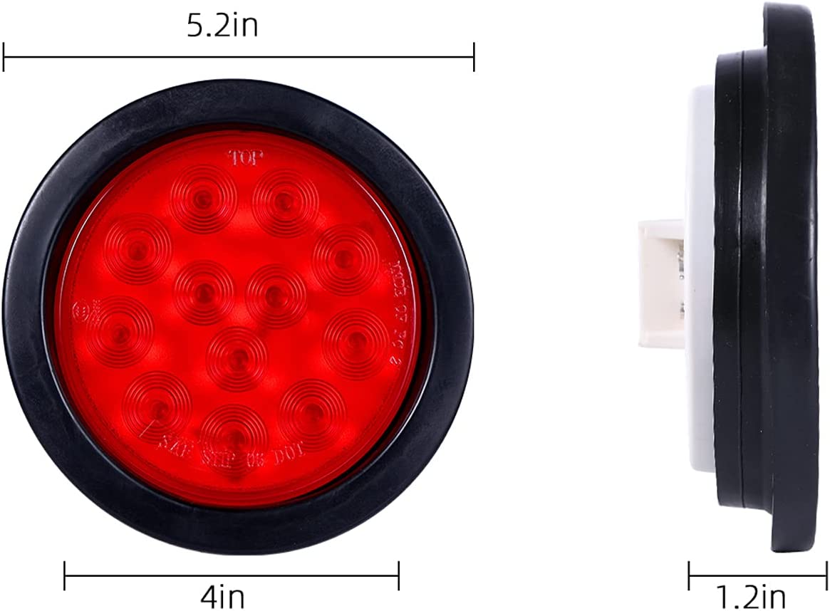 4 Inch Round Led Trailer Tail Lights 12 LED Waterproof Brake Stop Turn Tail Marker Trailer Lights Sealed Flush Mount Compatible with Truck Trailer RV Boat Jeep UTE Grommet and Plug Included - Delicate Leather