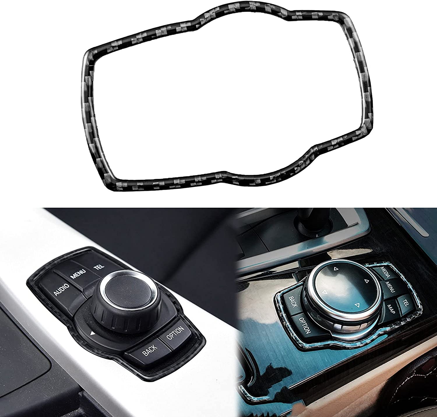 Center Console IDrive Multimedia Button Control Frame Cover Trim, Real Carbon Fiber, Compatible with BMW 1 3 5 7 X Series X1 X3 X4 X5 X6 E38 E70 E71 E81 E84 E87 F30 F31 F34 F32 - Delicate Leather