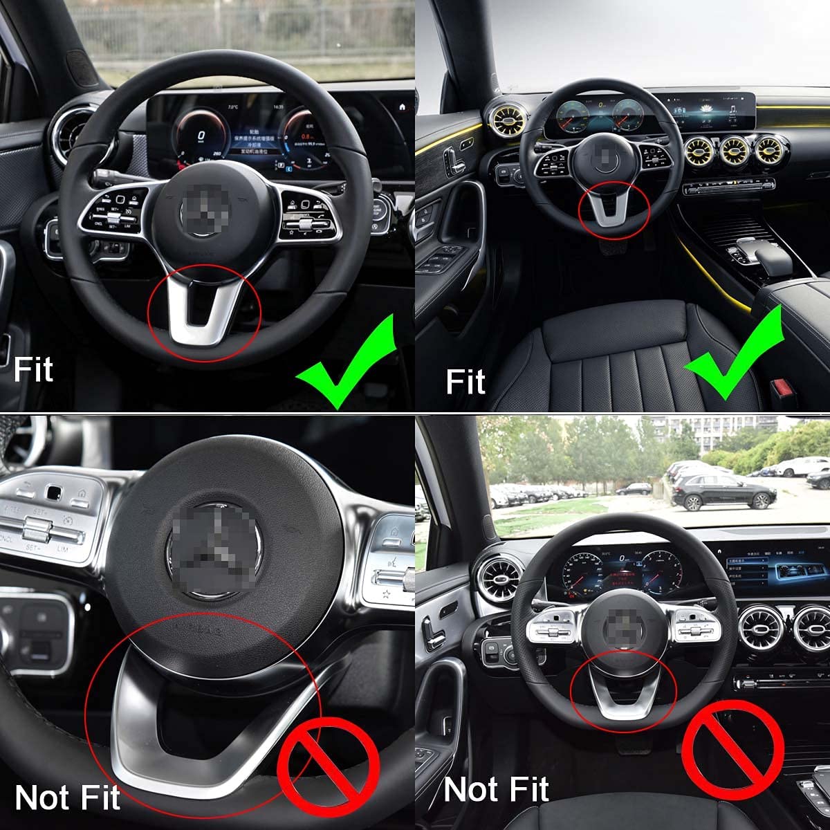 Pursuestar Bling Crystal Round Shape Aluminum Steering Wheel U Cover Car Interior Accessories Trim Sticker Decals for Mercedes Benz A B Class GLA CLA 2019 2020 2021 2022 - Delicate Leather