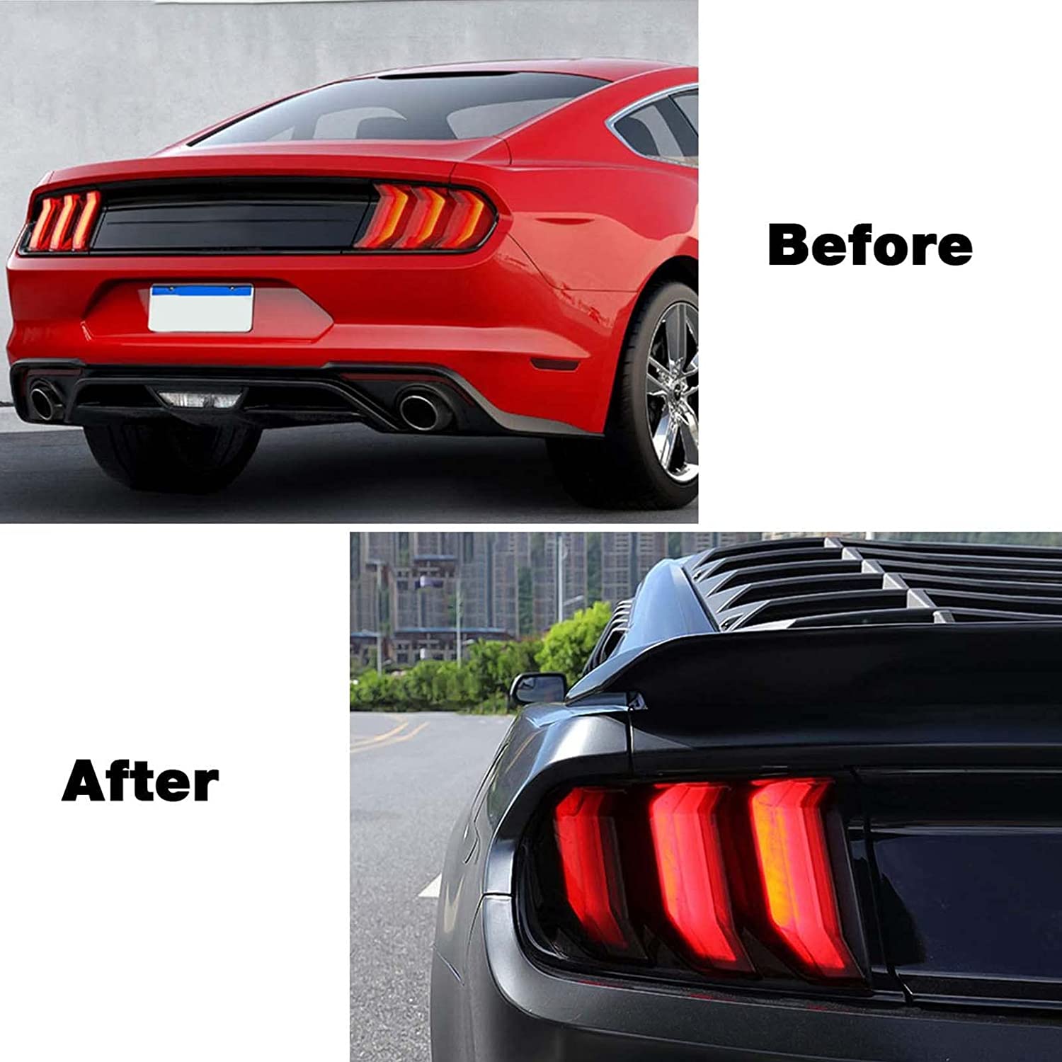 Tail Light Lamp Cover Guard Trim Frame Bezels Decoration Accessories for Ford Mustang (2018+ Smoke Black) - Delicate Leather