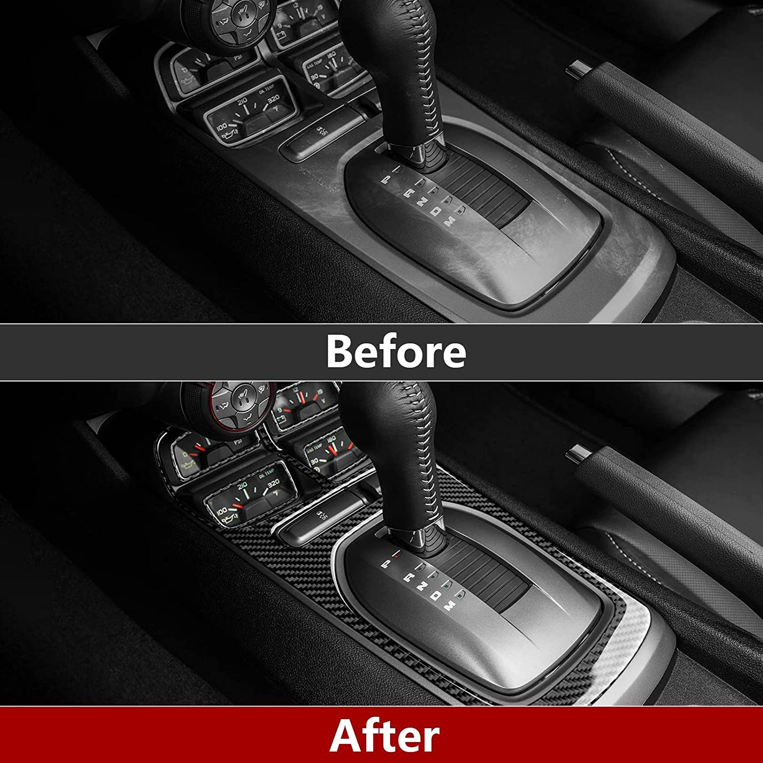 Car Center Console Gear Shift Panel Sticker Decal Carbon Fiber Interior Trim Cover Compatible with Chevrolet Camaro 2010 2011 2012 2013 2014 2015 Accessories - Delicate Leather