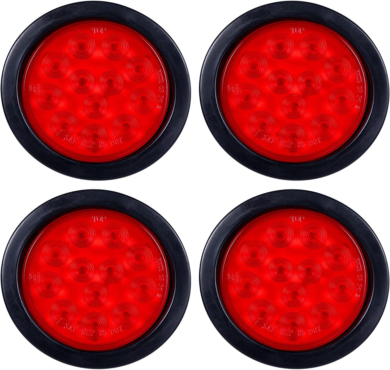 4 Inch Round Led Trailer Tail Lights 12 LED Waterproof Brake Stop Turn Tail Marker Trailer Lights Sealed Flush Mount Compatible with Truck Trailer RV Boat Jeep UTE Grommet and Plug Included - Delicate Leather