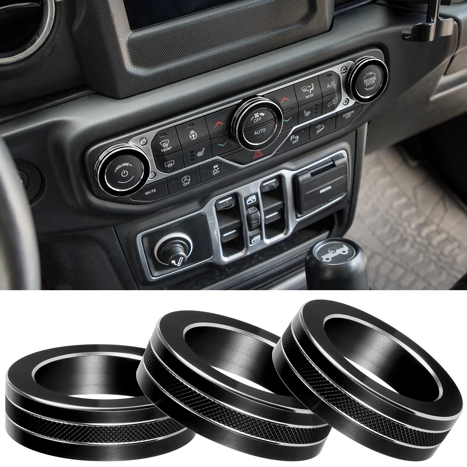 Air Conditioner Switch Knob Cover for 2018-2022 Wrangler JL JLU Gladiator JT Audio Volume AC Button Cover Decoration Twist Ring Trim Interior Accessories Aluminum Alloy