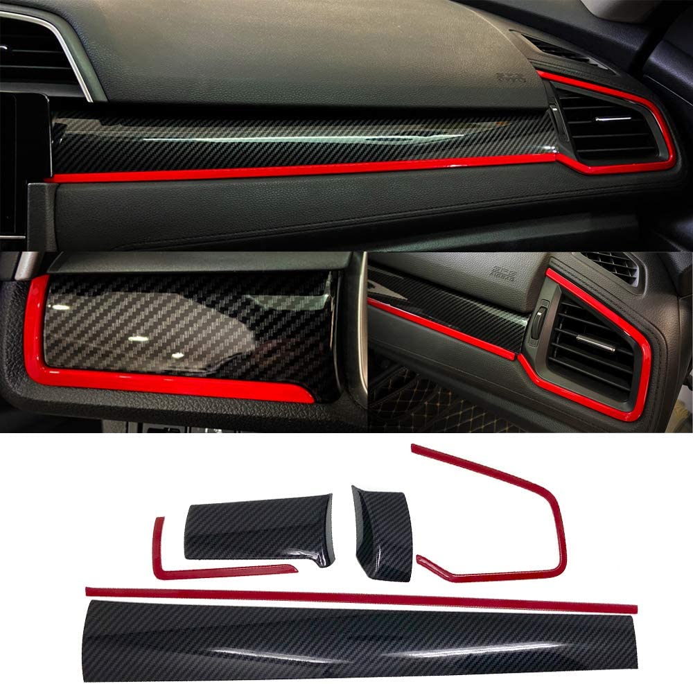 6Pcs Carbon Fiber Grain Console Center Dashboard Cover Trim Decorative Sticker Compatible with Honda 10th Gen Civic 2016 2017 2018 2019 2020 2021 - Delicate Leather