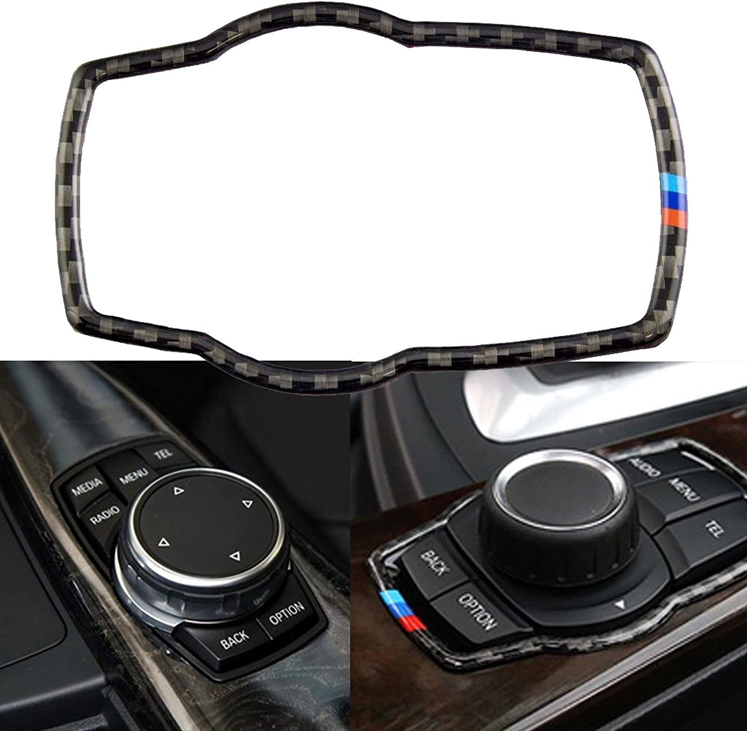 Center Console IDrive Multimedia Button Control Frame Cover Trim, Real Carbon Fiber, Compatible with 1 3 5 7 X Series X1 X3 X4 X5 X6 E38 E70 E71 E81 E84 E87 F30 F31 F34 F32