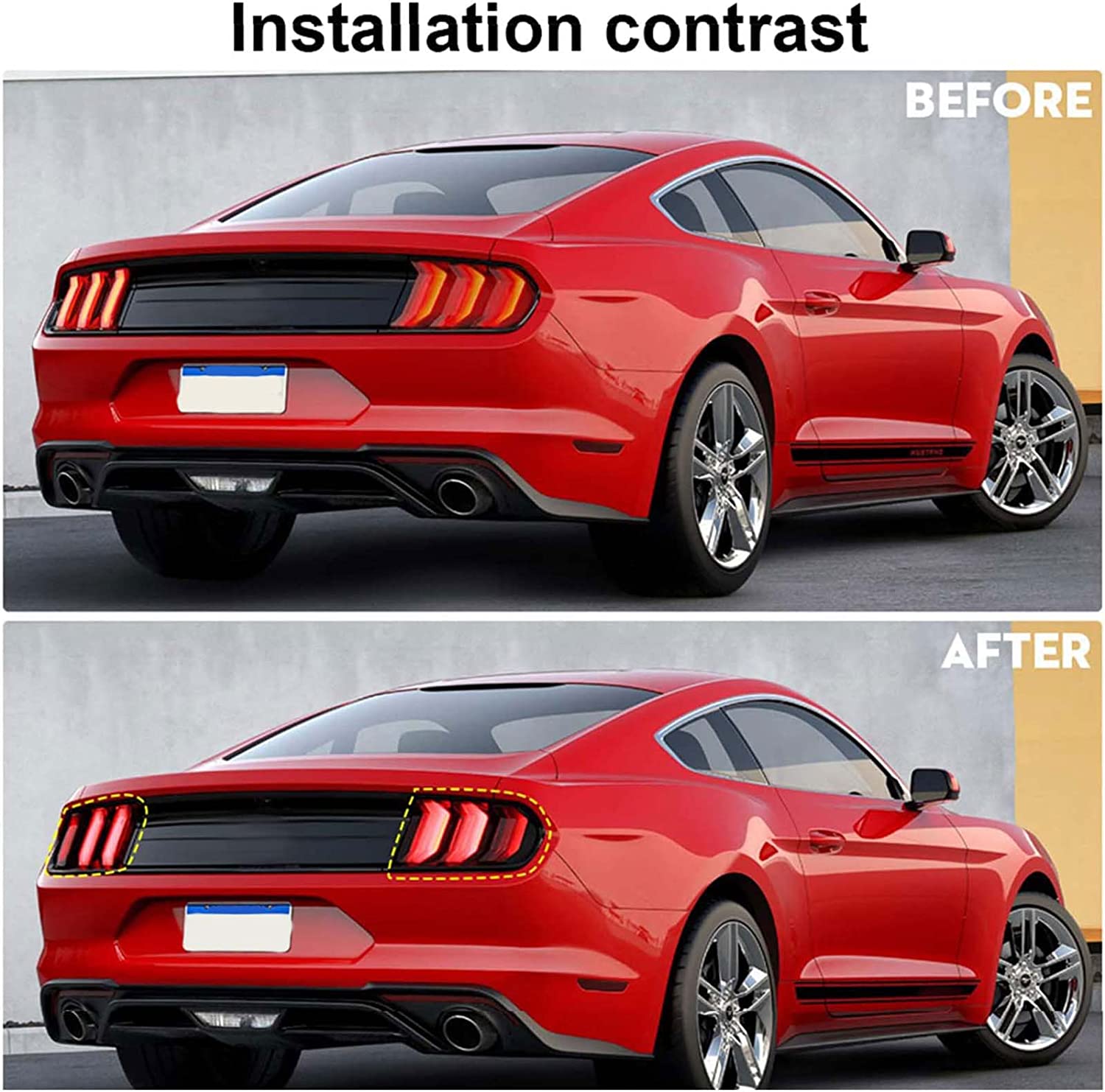 Tail Light Lamp Cover Guard Trim Frame Bezels Decoration Accessories for Ford Mustang (2018+ Smoke Black) - Delicate Leather