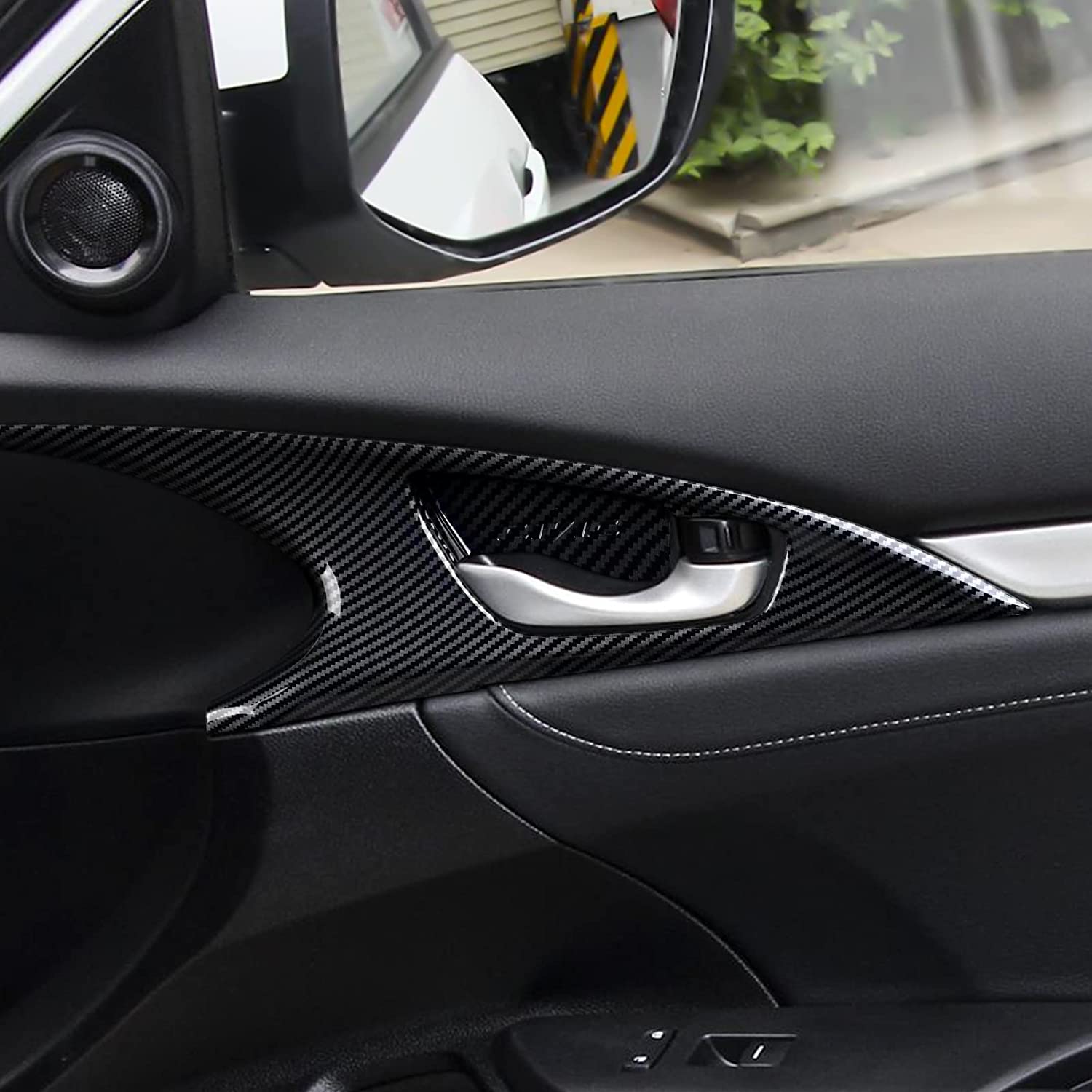 ABS Carbon Fiber Compatible with Honda Civic 2016 2017 2018 2019 2020 2021 10th Gen Accessories Inner Door Bowl Decals Interior Stickers - Delicate Leather