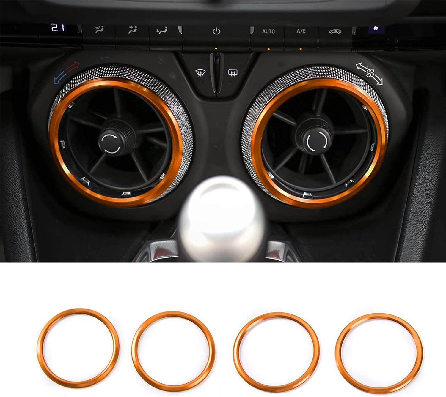 Camaro Accessories AC Knobs Air Conditioner Outlet Vent Trim Compatible with 2016-2020 Chevrolet Camaro, Orange Aluminum, 4pcs - Delicate Leather