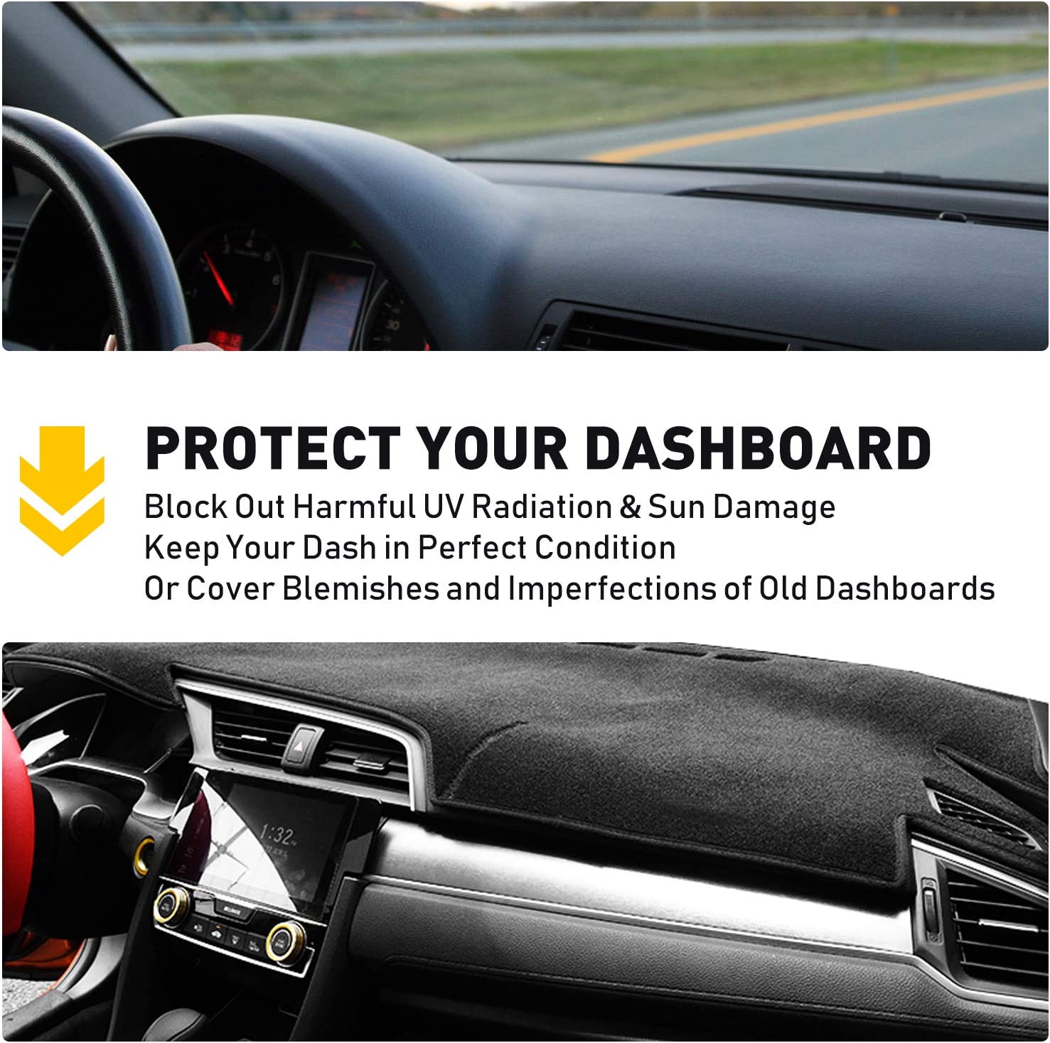 Car Dashboard Dash Cover Mat Carpet Compatible with 2019 2020 2021 2022 Toyota Corolla Sedan Custom Interior Center Consolen Dash Board Pad Non-Slip Sunshield Protector Black - Delicate Leather
