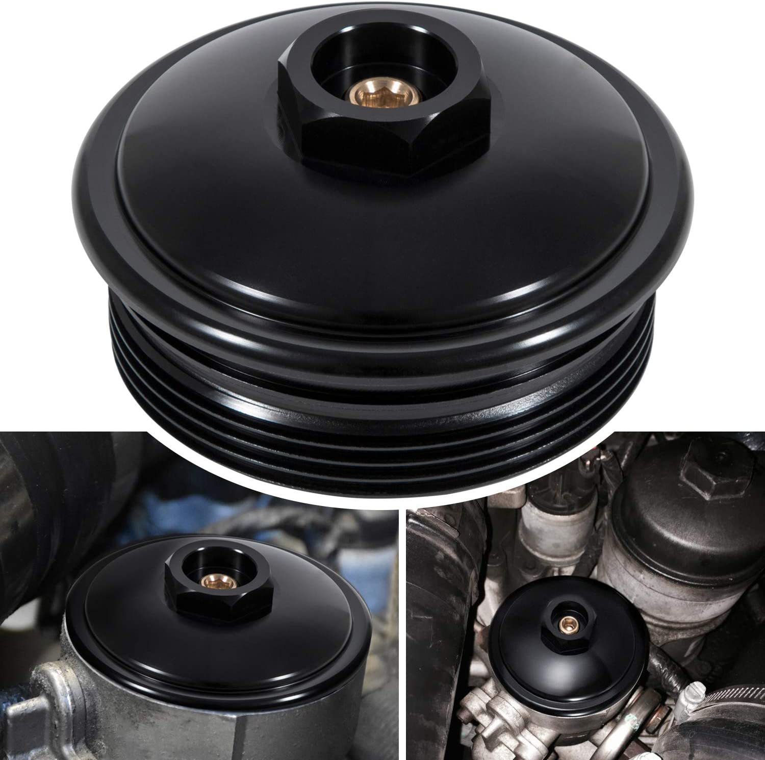 Fuel Filter Cap For Ford 6.0L Powerstroke Diesel 2003-2007 F250 F350 F450 F550 F650 F750 Excursion E150 E250 E350 E450 Billet Aluminum - Delicate Leather