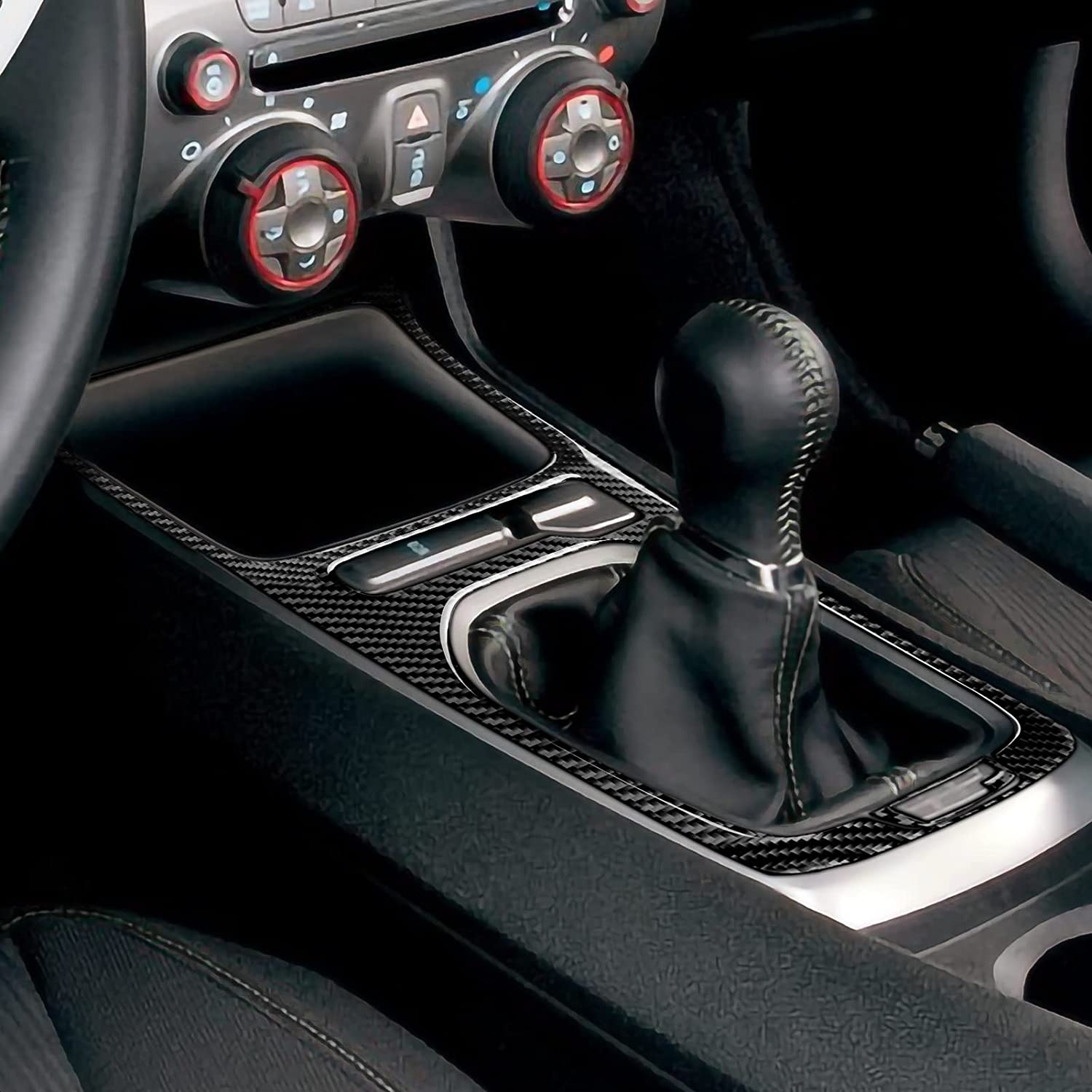 Car Gear Shift Panel Sticker Decal Carbon Fiber Interior Trim Cover Compatible with Camaro 2010 2011 2012 2013 2014 2015 Car Decoration Accessories - Delicate Leather  