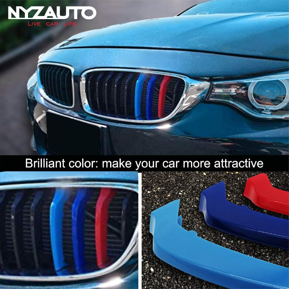 M-Colored Stripe Grille Insert Trims Compatible with BMW 2014-up F32 F33 F36 4 Series Kidney Grill (9 Beams,Not Fit 11-Beam) - Delicate Leather