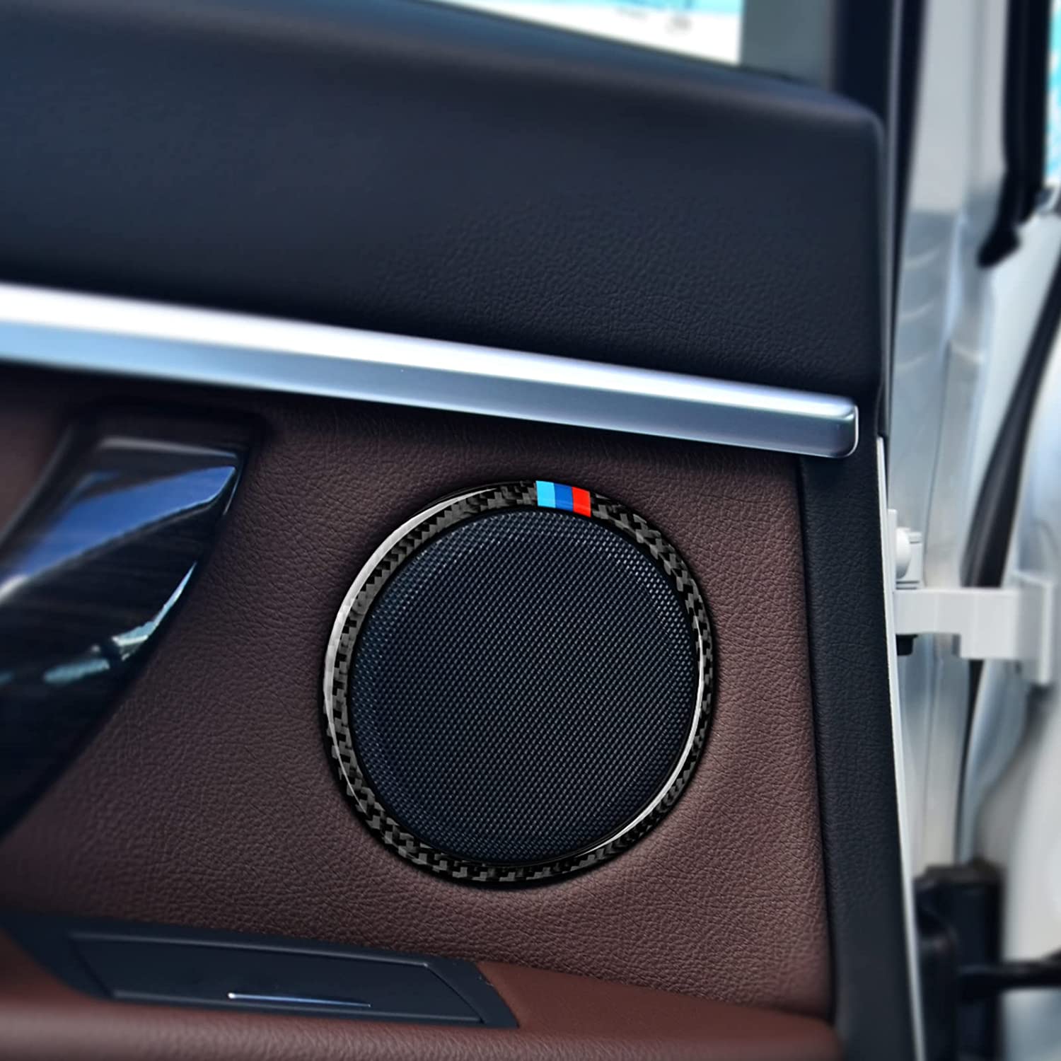 2PCS Car Trim Audio Speaker Frame Sticker Carbon Fiber Decals Compatible with F30 F31 F34 3GT F32 F33 F36 2012 2013 2014 2015 2016 2017 2018 2019 Interior Accessories