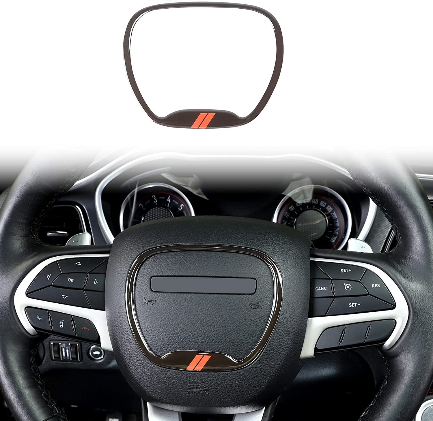 Steering Wheel Trim, for 2015-2022 Dodge Challenger Charger, for Jeep Grand Cherokee SRT8 2014-2020 - Delicate Leather