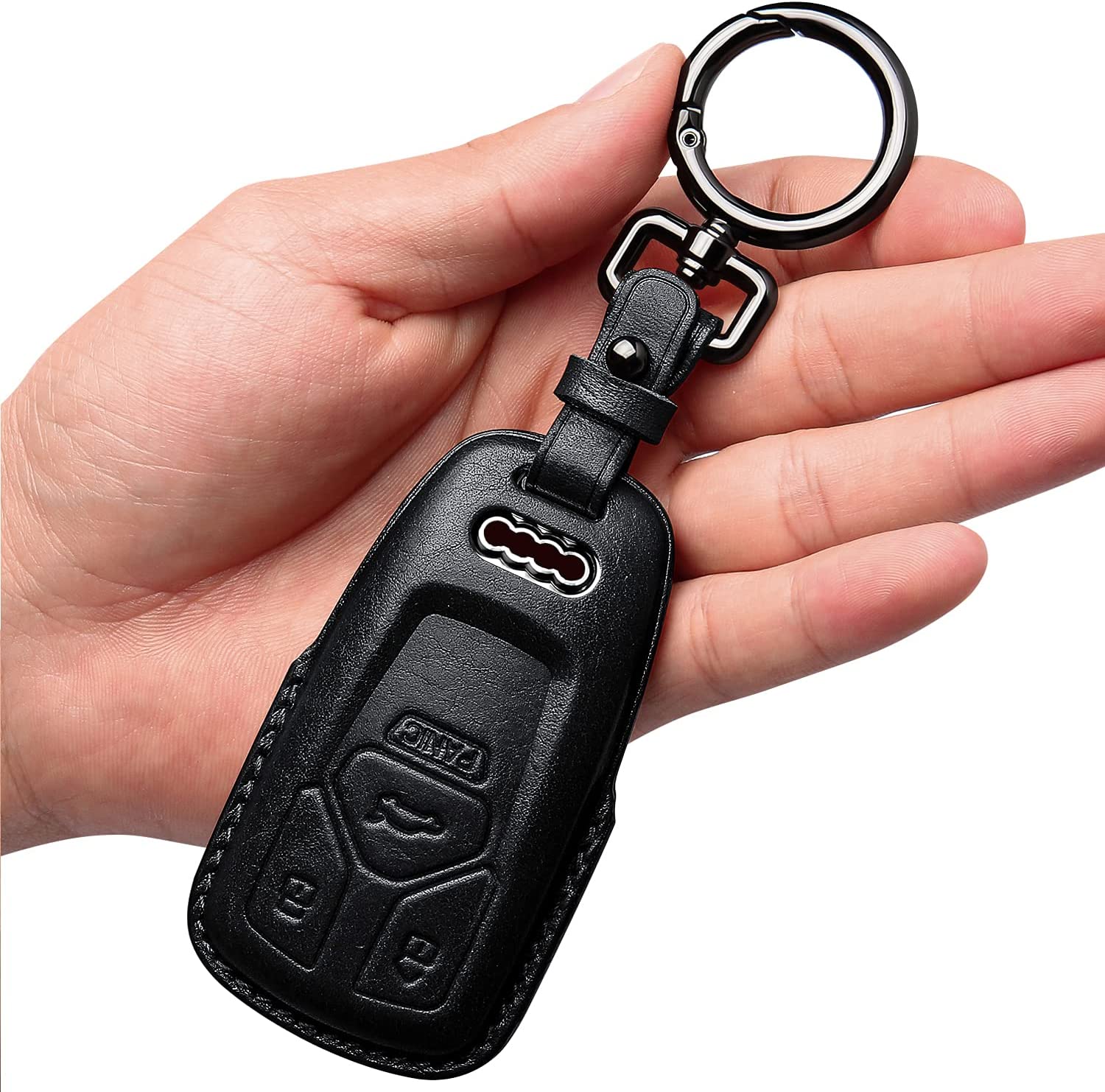 Audi Key Fob Cover Genuine Leather With Keychain,Leather Key Case Protector Compatible Audi A4 Q7 Q5 TT A3 A6 SQ5 R8 S5 smart key - Delicate Leather
