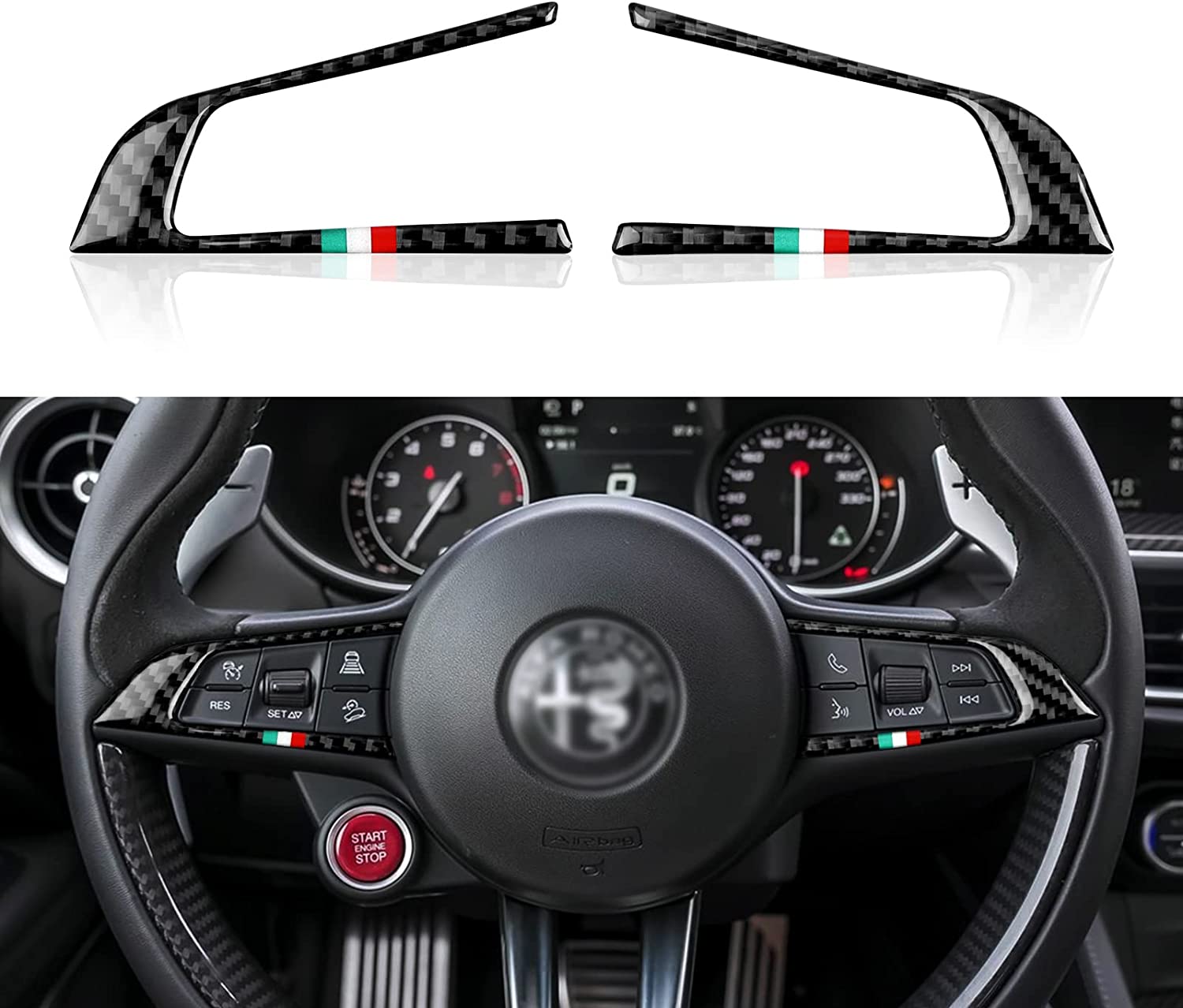 2PCS Car Steering Wheel Sticker Decal Cover Carbon Fiber Trim Compatible with Alfa Romeo Giulia Stelvio 2017 2018 2019 Interior Accessories - Delicate Leather