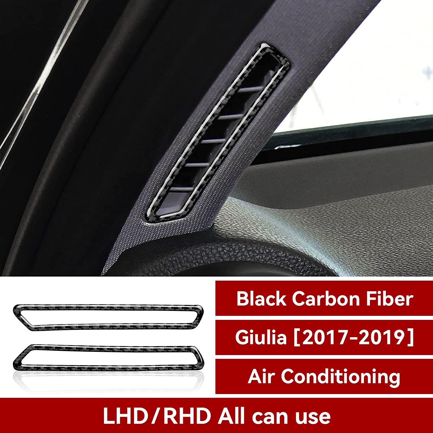 2PCS Car Air Vent Decals Carbon Fiber Sticker A- Pillar Cover Trim Compatible with Alfa Romeo Giulia 2017 2018 2019 Accessories - Delicate Leather