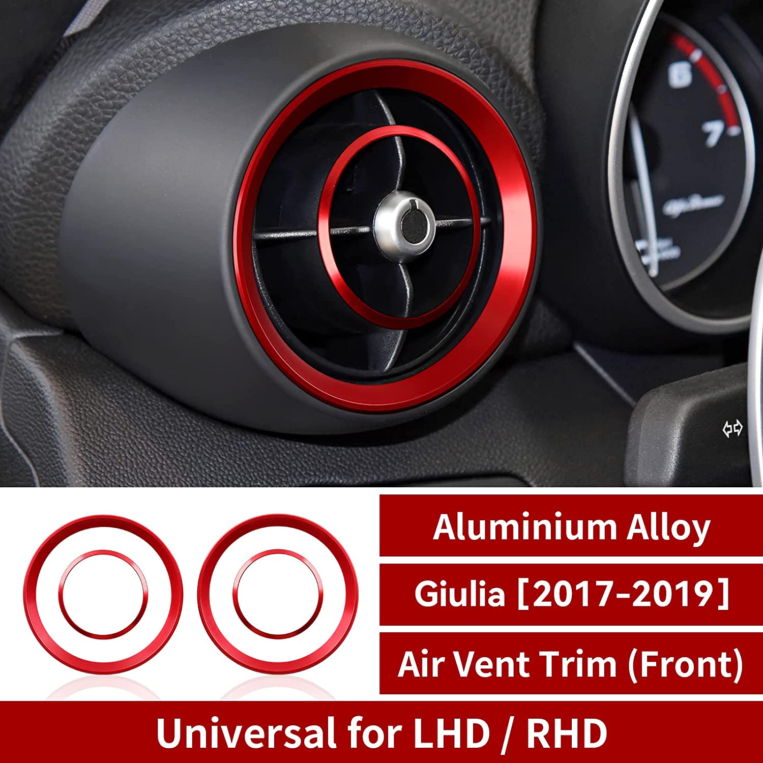 4PCS Car Air Vent Frame Trim AC Sticker Decals Aluminum Alloy Compatible with Alfa Romeo Giulia 2017 2018 2019 Accessories (Front) -- Stelvio NOT FIT - Delicate Leather