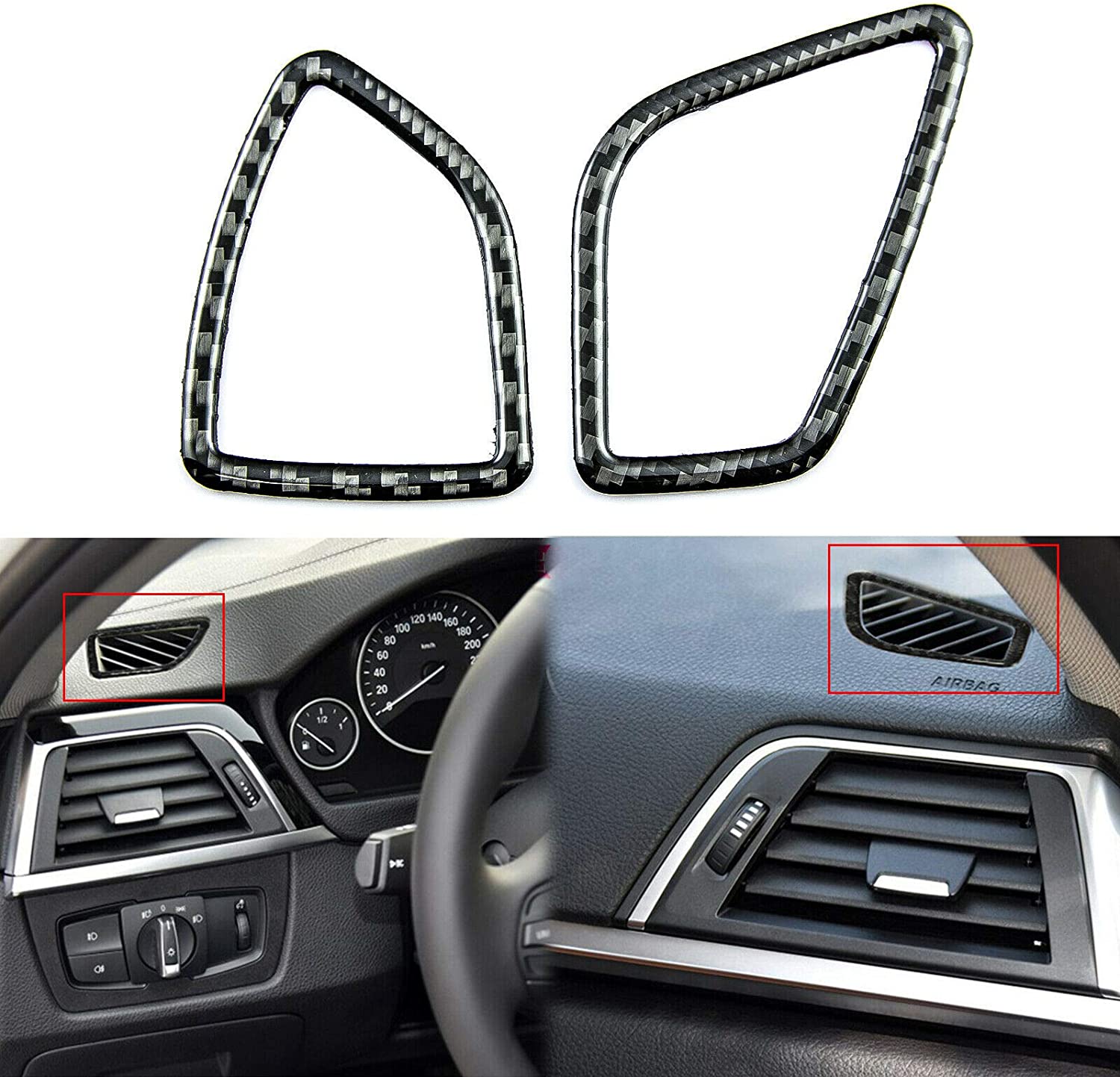 Side AC Air Outlet Frame Cover Trim, M Colored Carbon Fiber, Compatible with BMW 3 Series F30 F31 2012-2018, GT F34 2014-2018, 4 Series F32 F33 F36 2014-2018, 2pcs - Delicate Leather