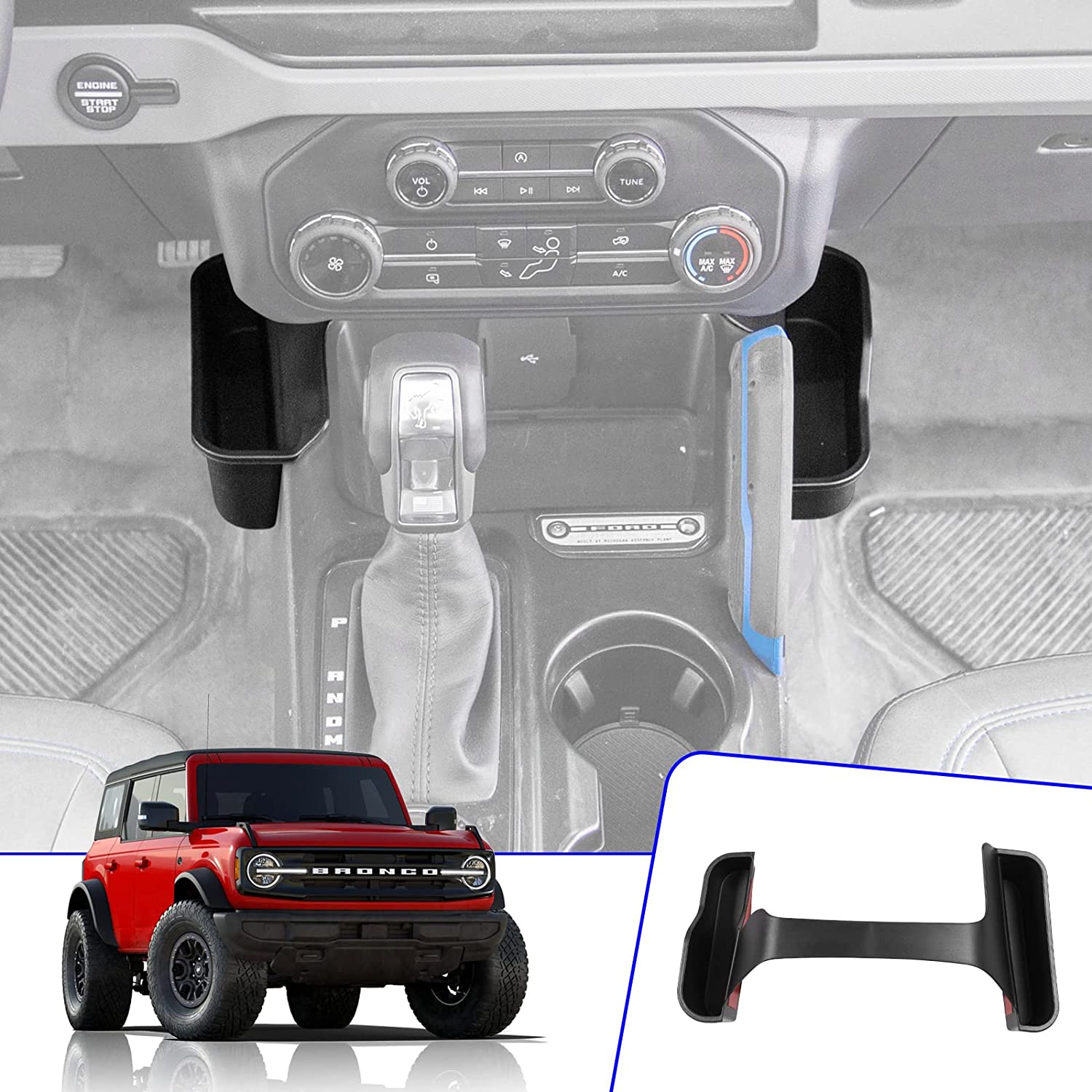 Fit Ford Bronco 2021 2022 2/4 Door Gear Tray Center Console Hanging Box Organizer Tray Armrest Storage Shifter Storage Box for Bronco Accessories - Delicate Leather