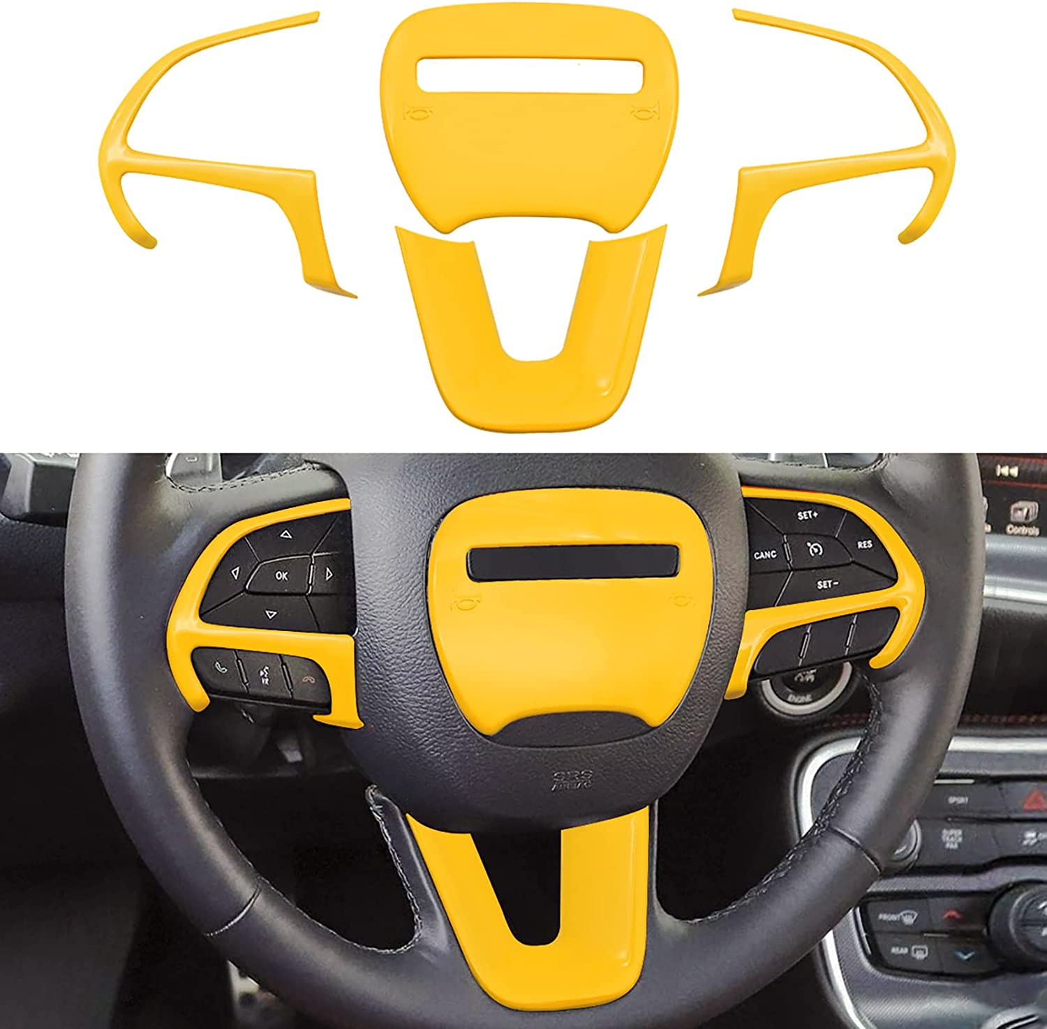 Steering Wheel Cover Trim for 2014-2019 Dodge Durango, 2015-2020 Dodge Charger Challenger, Jeep Grand Cherokee SRT8, ABS 4 Pcs - Delicate Leather