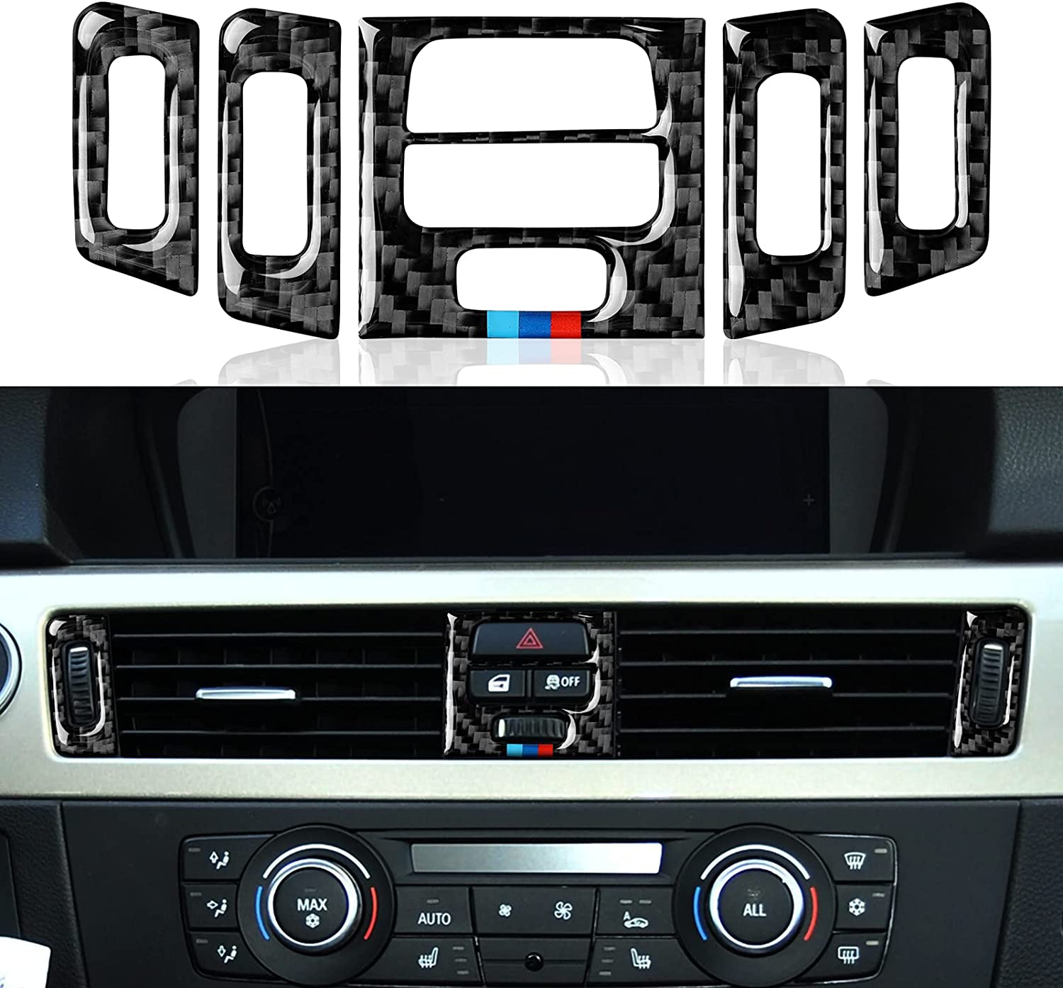 Car Center Console Panel Trim AC Vent Air Conditioner Sticker Carbon Fiber Decal fits for E90 E92 E93 2005 2006 2007 2008 2009 2010 2011 2012 Accessories