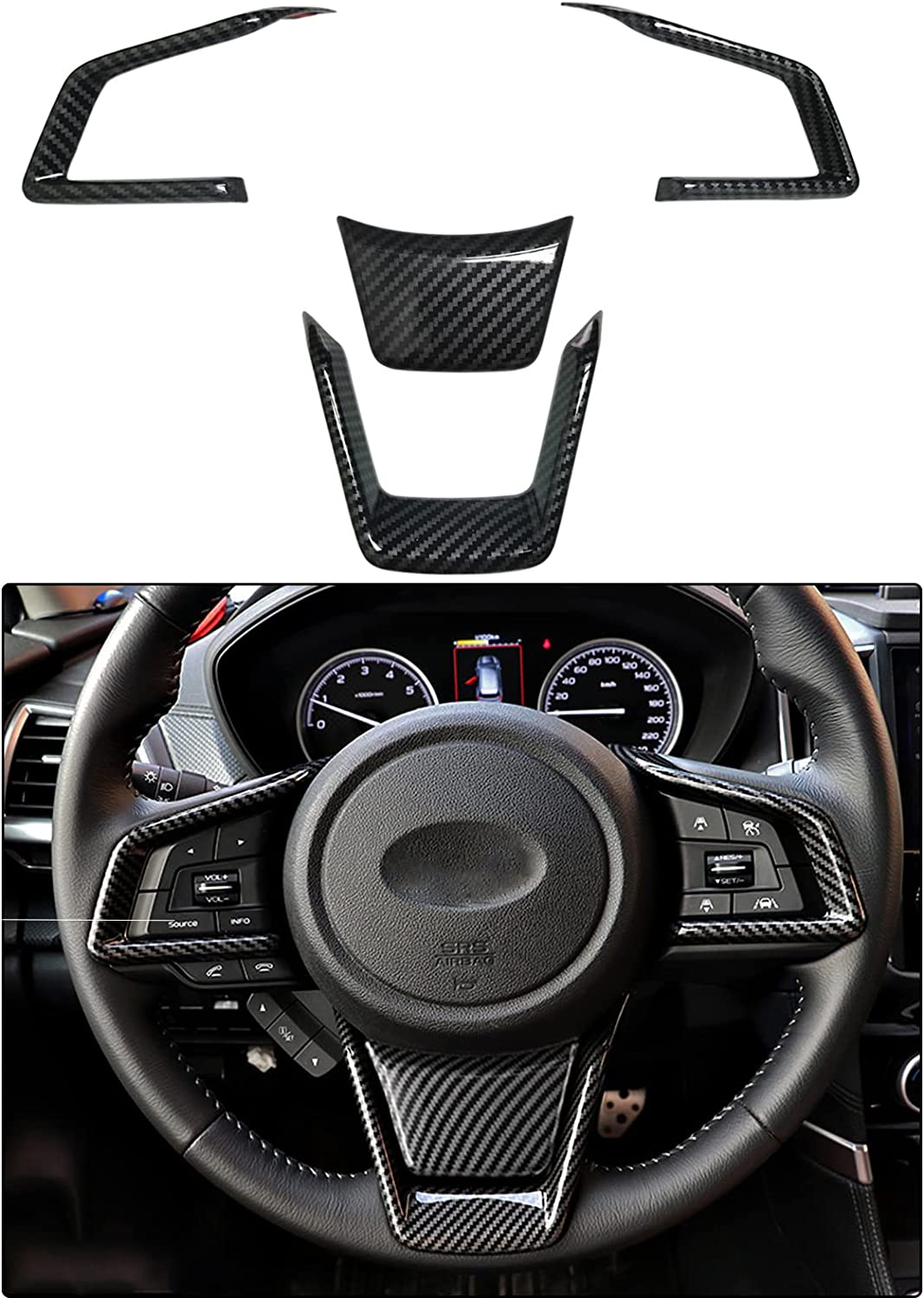 4PCS ABS Carbon Fiber Steering Wheel Panel Frame Trim Cover for Subaru Forester Ascent SUV 2019-2022,for Impreza 2017-2022,for Legacy/Outback 2018-2022,for Crosstrek 2018-2022 - Delicate Leather