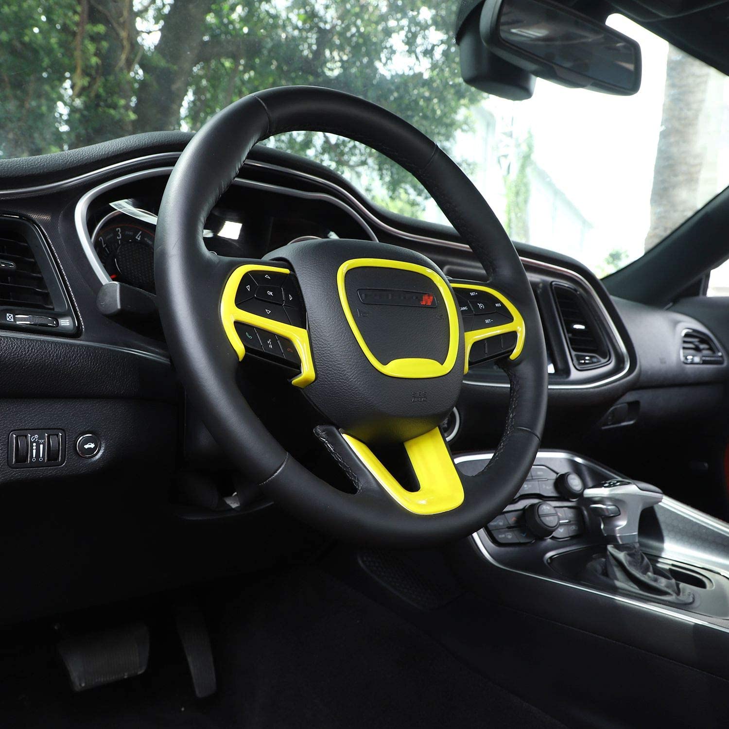 Steering Wheel Trim for 2015-2022 Dodge Challenger Charger, for 2014-2022 Dodge Durango for Jeep Grand Cherokee SRT8, ABS Yellow 4pcs - Delicate Leather