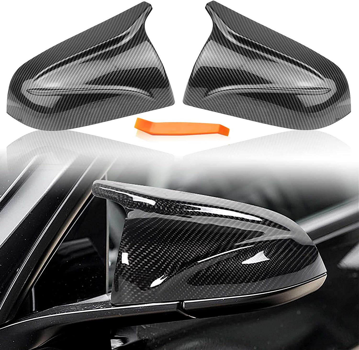 2 PCS Rearview Mirror Cover Cap Compatible with Tesla Model 3 Side Mirror Covers for Car Replacement Carbon Fiber Mirror Cover 2017—2021 and Car Open Pry Tool Accessories - Delicate Leather