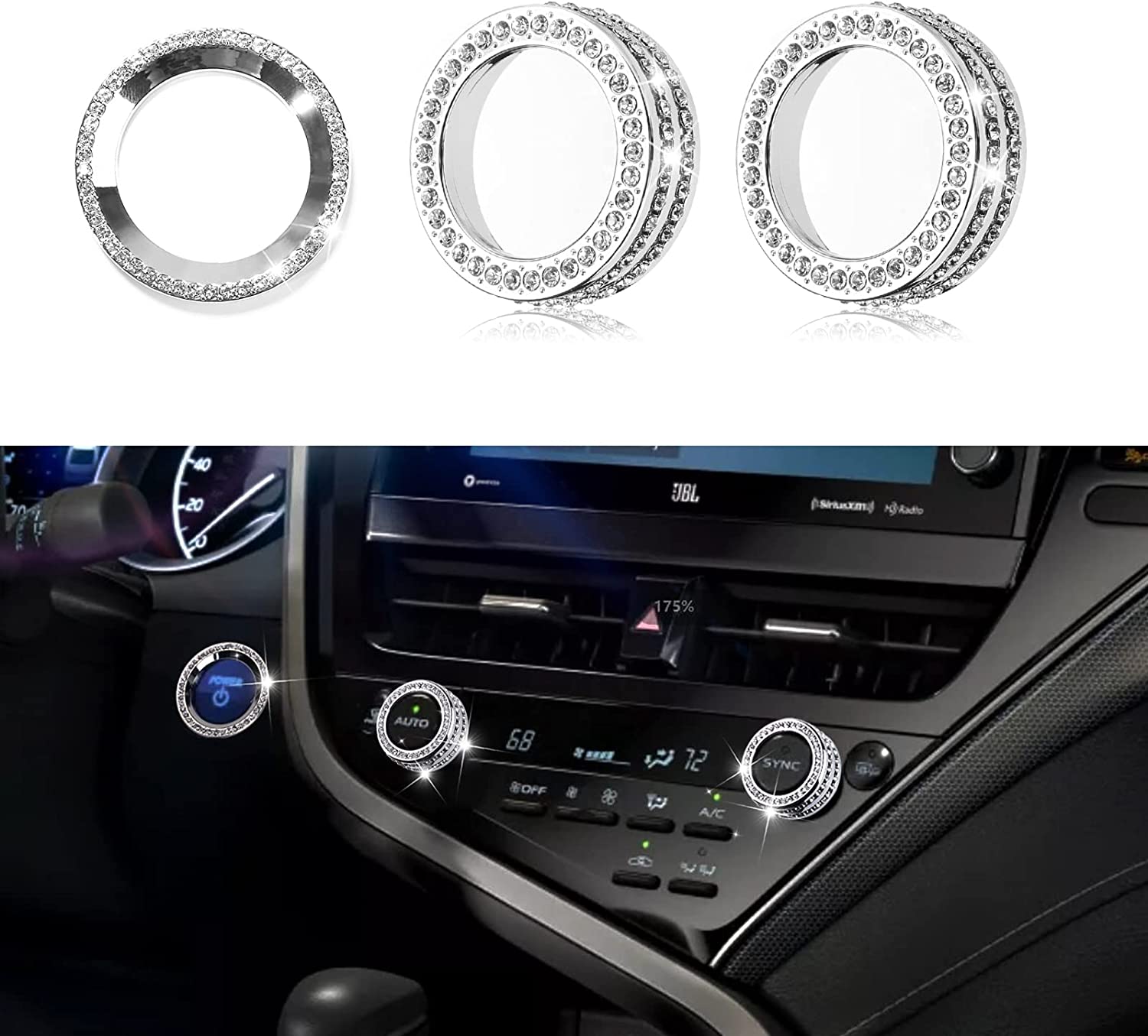 3Pcs Compatible with Camry 2023 2022 2021 Accessories Car Auto Air Conditioning AC Button Cover Trims with Engine Start Stop Push Button Switch Cover Ring Sporty