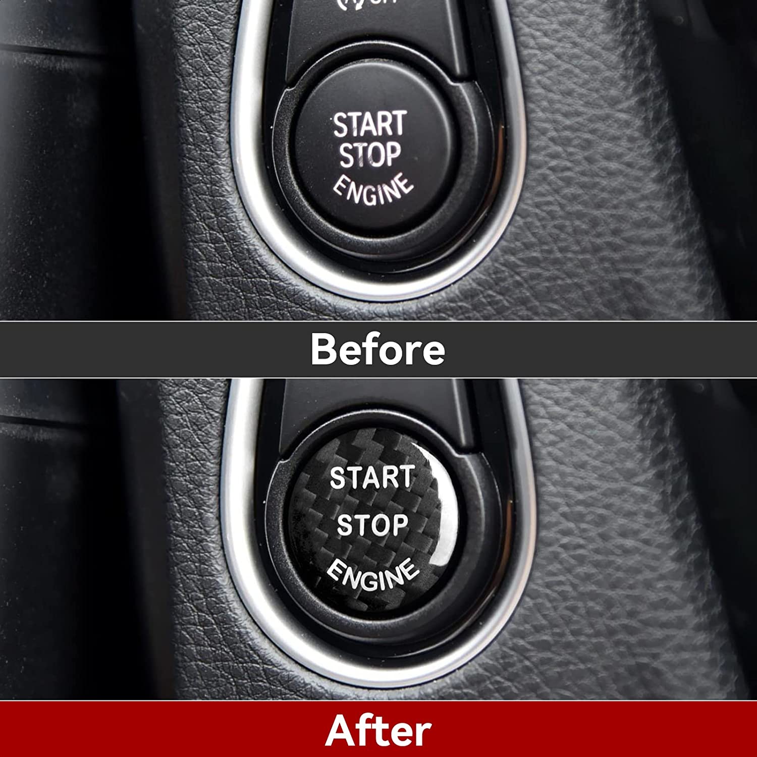 Car Engine Start Stop Button Cover Sticker Decals Push to Start Ignition Button Carbon Fiber Trim fits for BMW Accessories, F Chassis - Delicate Leather