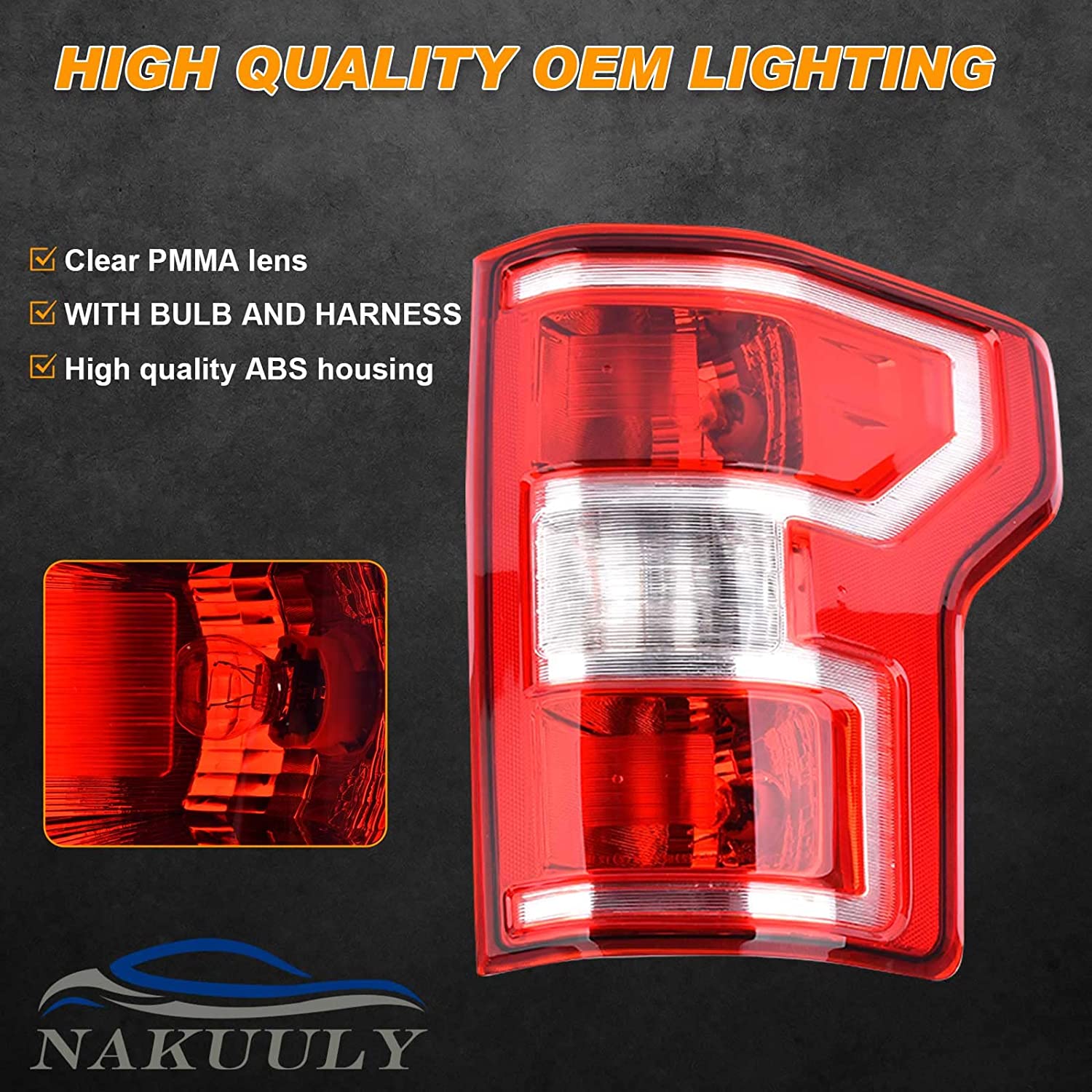 Right Passenger Side Brake Tail Light Rear Lamp Compatible With Ford F150 F-150 2018 2019 2020 Replace JL3Z13405H - Delicate Leather