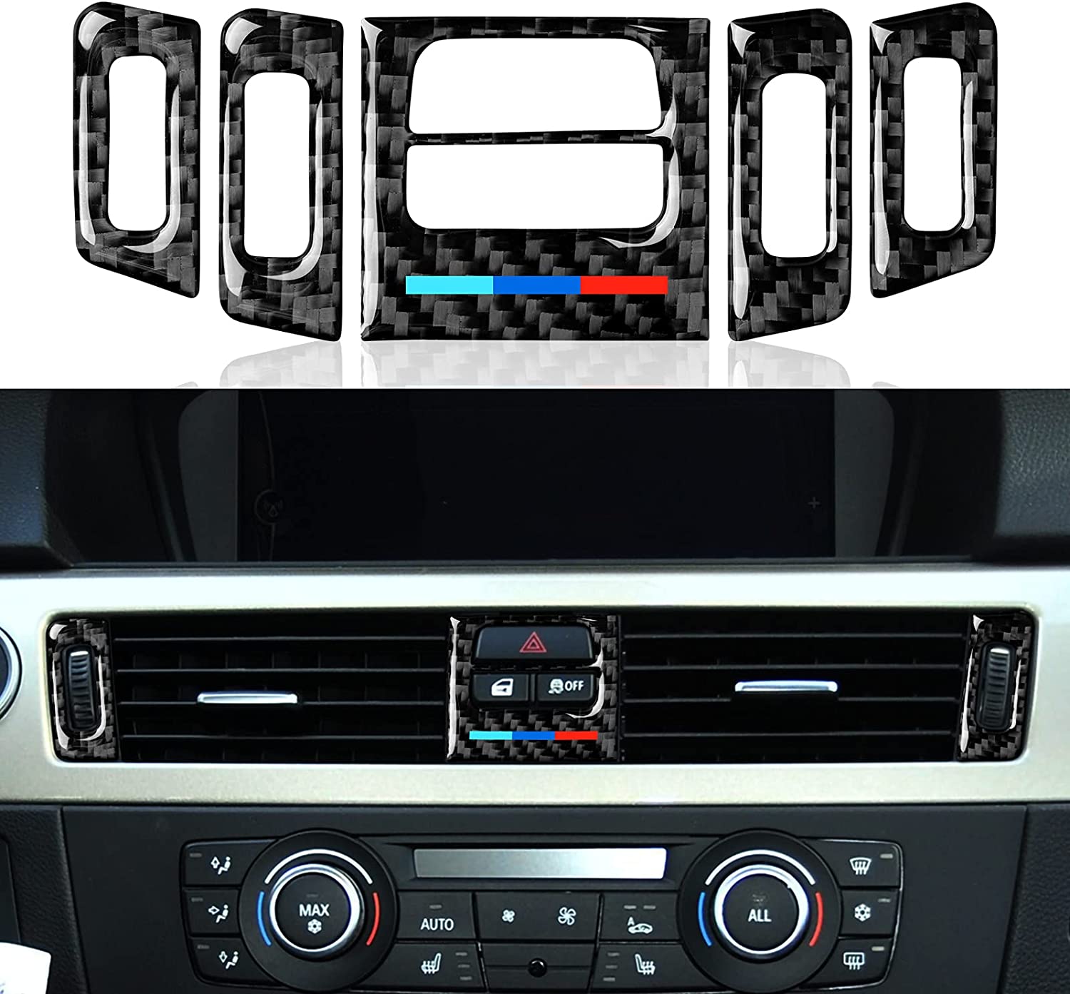 Car Center Console Panel Trim AC Vent Air Conditioner Sticker Carbon Fiber Decal fits for BMW E90 E92 E93 2005 2006 2007 2008 2009 2010 2011 2012 Accessories - Delicate Leather