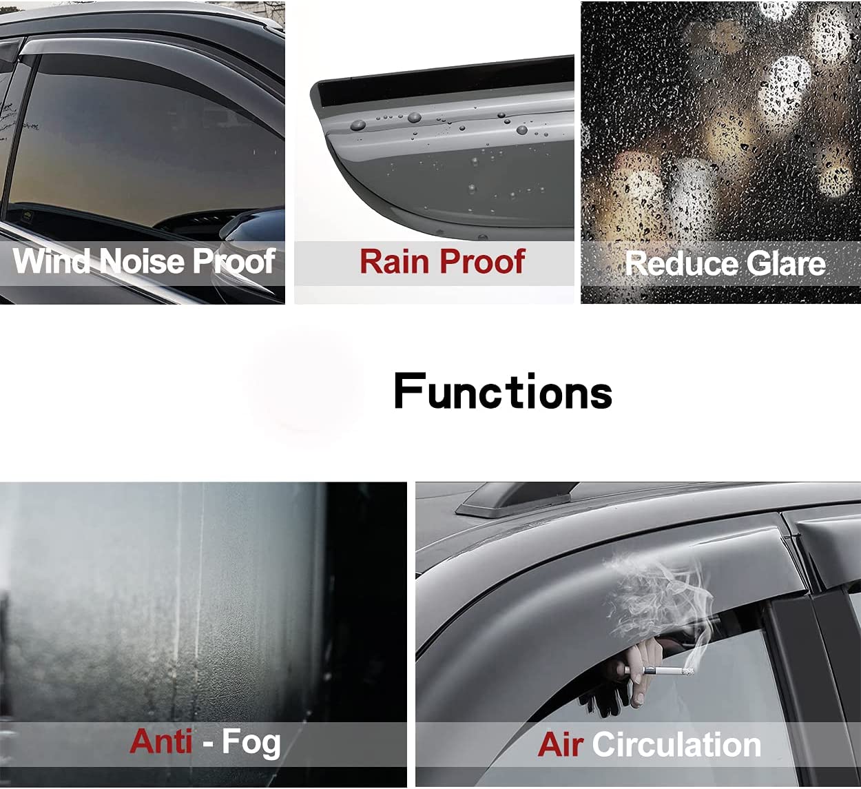 Original Side Window Wind Deflector, 4pcs Out-Channel Tape-On Nice Rain Guards Set, Vent Visor fit for 2013-2019 Ford Escape 94383 - Delicate Leather