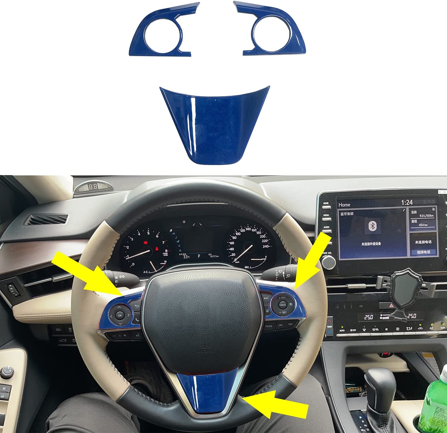 3Pcs ABS Sport Blue Interior Decoration Steering Wheel Button Cover Molding Sticker Accessories Trim Compatible with Toyota Camry 2018-2023,for Avalon 2019-2022 - Delicate Leather