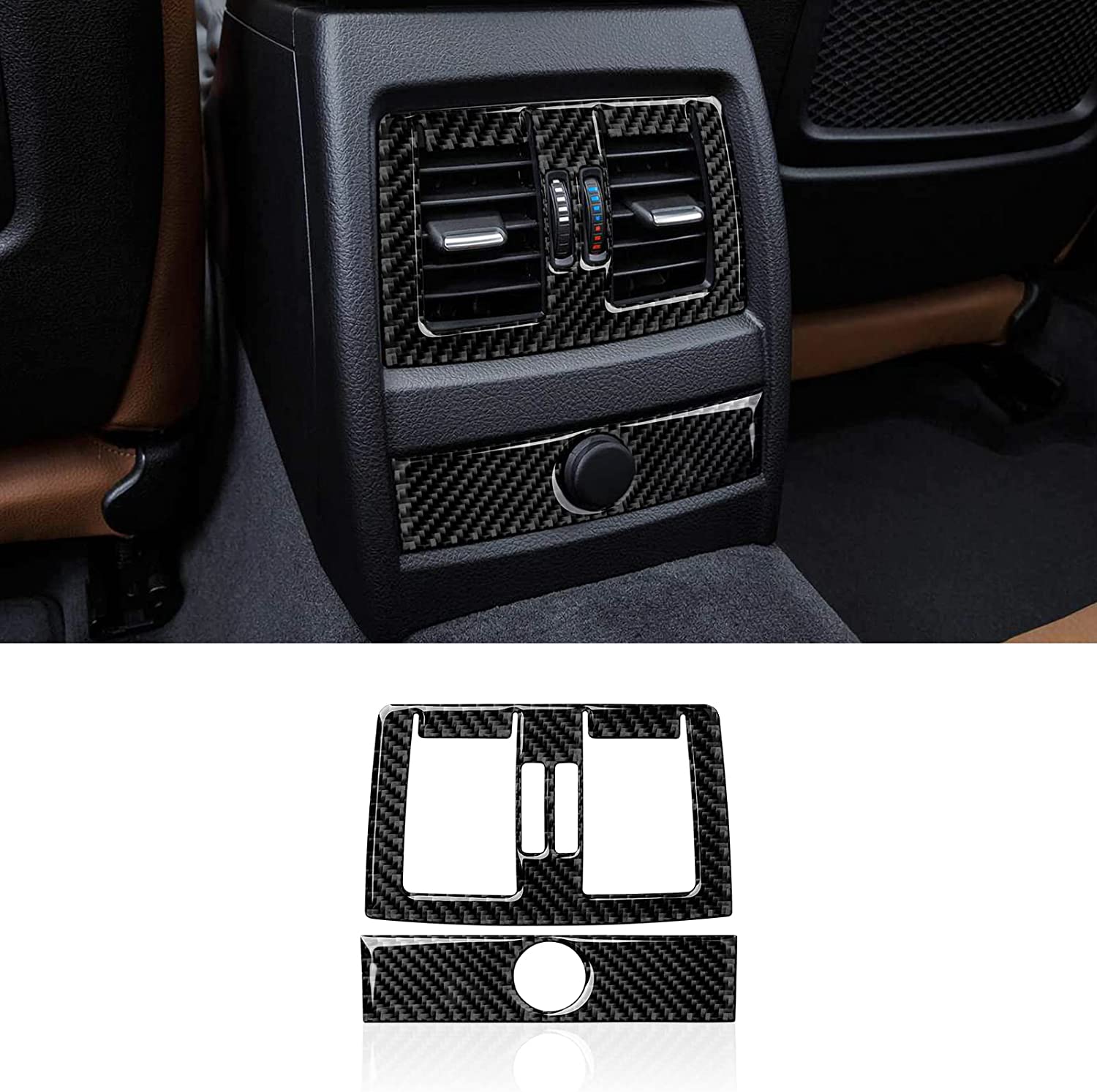 2PCS Car Air Vent Sticker Rear Row AC Frame Cover Decals Air Outlet Carbon Fiber Trim Compatible with BMW F30 F34 3GT Accessories - Delicate Leather