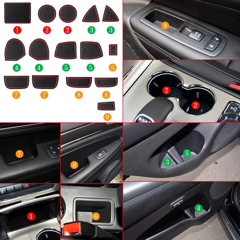 Jeep Grand Cherokee Interior Trim 15Pcs Door and Center Console Liner Mats Anti-Slip Car Slot Mats Cup Holder Inserts Auto Interior Anti-Dust Mats for Jeep Grand Cherokee 2016-2021 - Delicate Leather