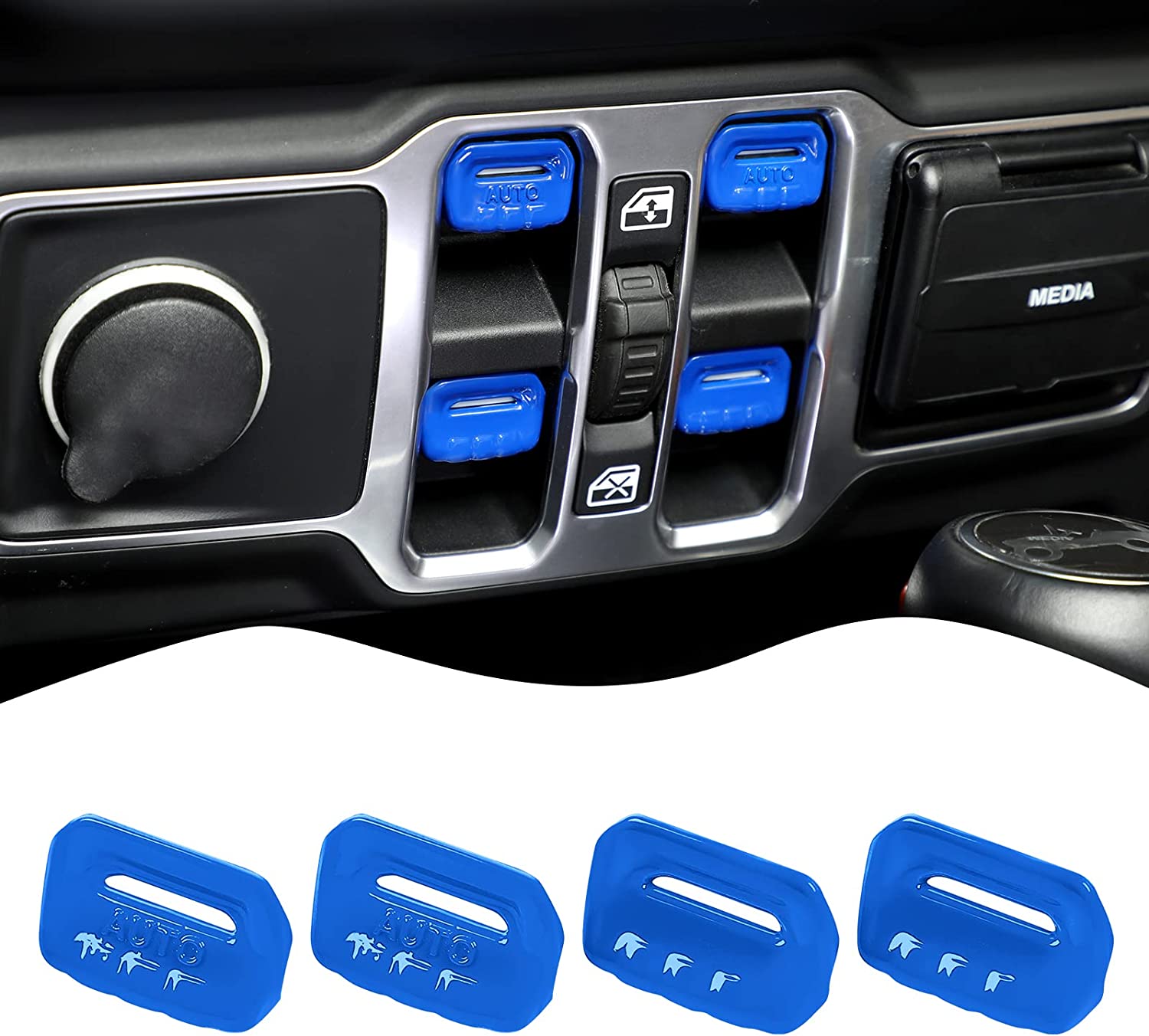 4PCS Car Window Switch Button Cover Trim Interior Accessories Compatible with Jeep Wrangler JL JLU Gladiator JT 2018-2021 (Dark Blue) - Delicate Leather