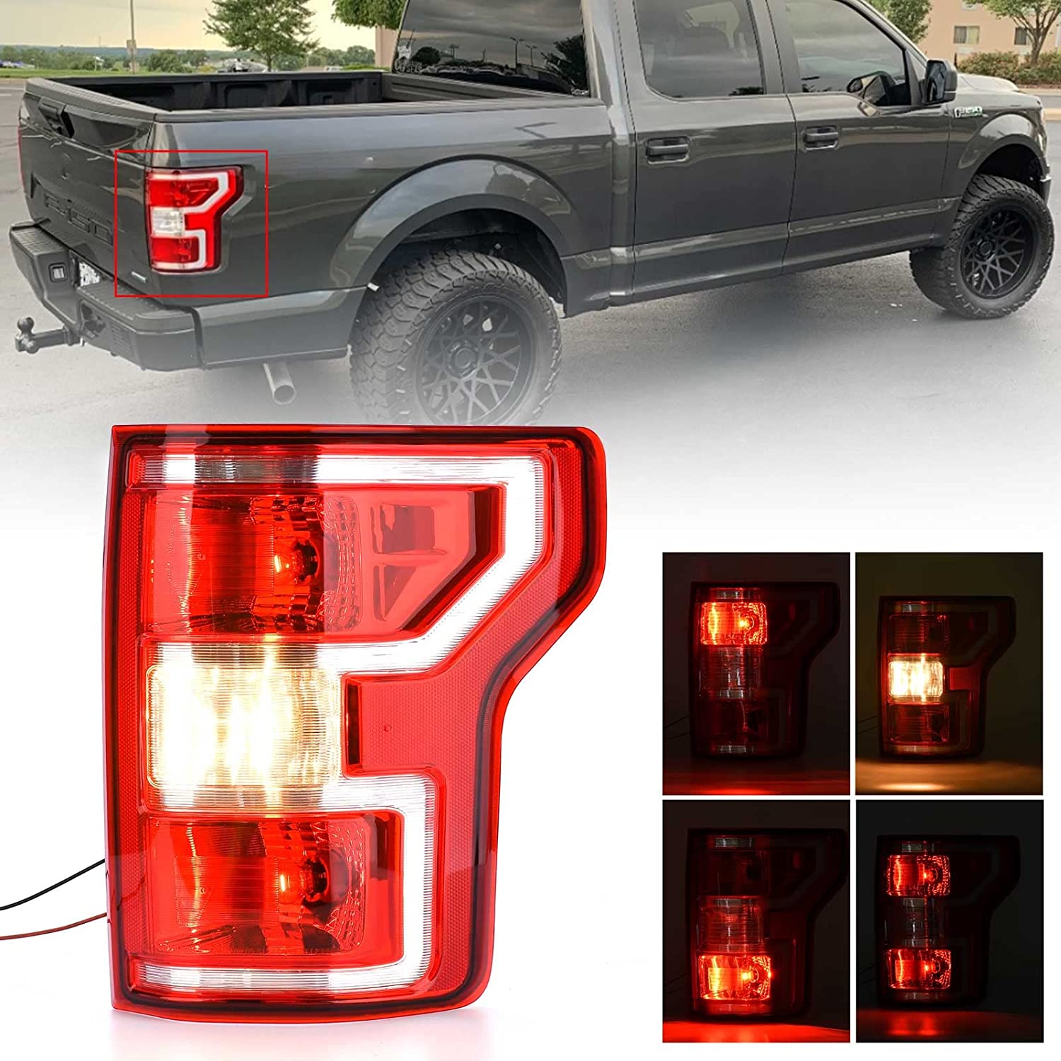 Right Passenger Side Brake Tail Light Rear Lamp Compatible With Ford F150 F-150 2018 2019 2020 Replace JL3Z13405H - Delicate Leather