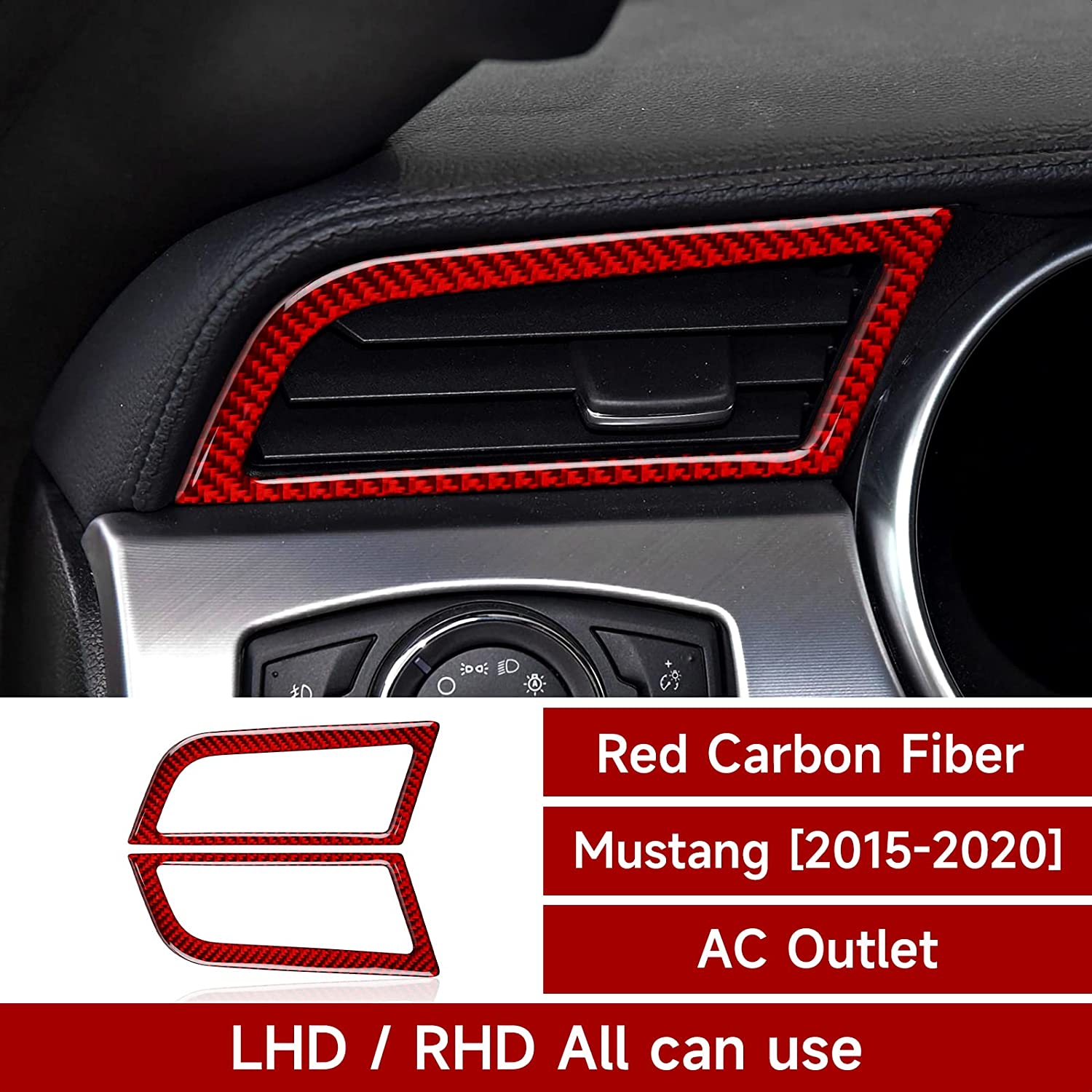 Carbon Fiber Car Side Air Conditioning Vent Sticker Decal Interior Trim Cover for Ford Mustang 2015 2016 2017 2018 2019 2020 Accessories - Delicate Leather