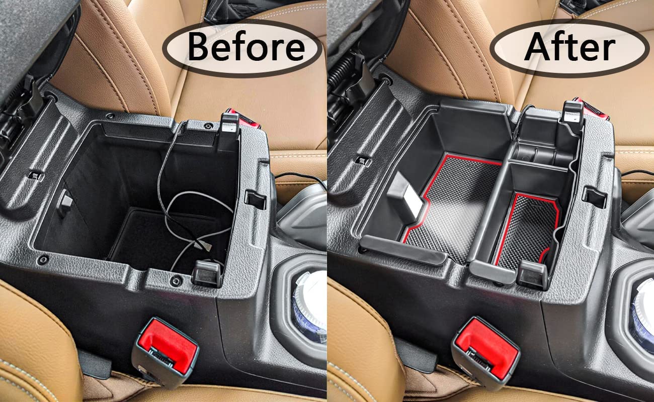 Center Console Organizer Compatible with Jeep Wrangler JL and JLU 2018-2022 2023 Accessories, Gladiator JT Truck 2020 2021 2022 2023 Insert Tray Armrest Storage Box (Not for JK/JKU) - Delicate Leather