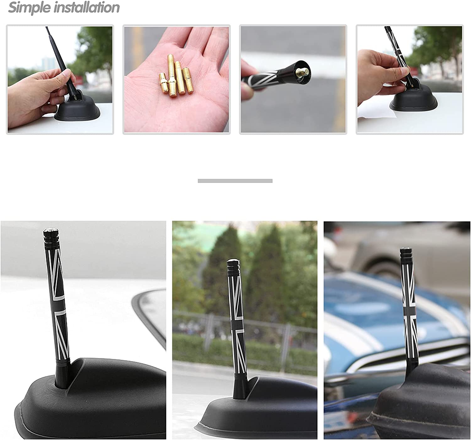 Antenna 4.2 Inch Union Jack UK Flag Short Antenna Compatible with Cooper All Models Cooper S JCW Hardtop 2/4 Door Convertible Countryman Clubman Roadster Peaceman - Delicate Leather  