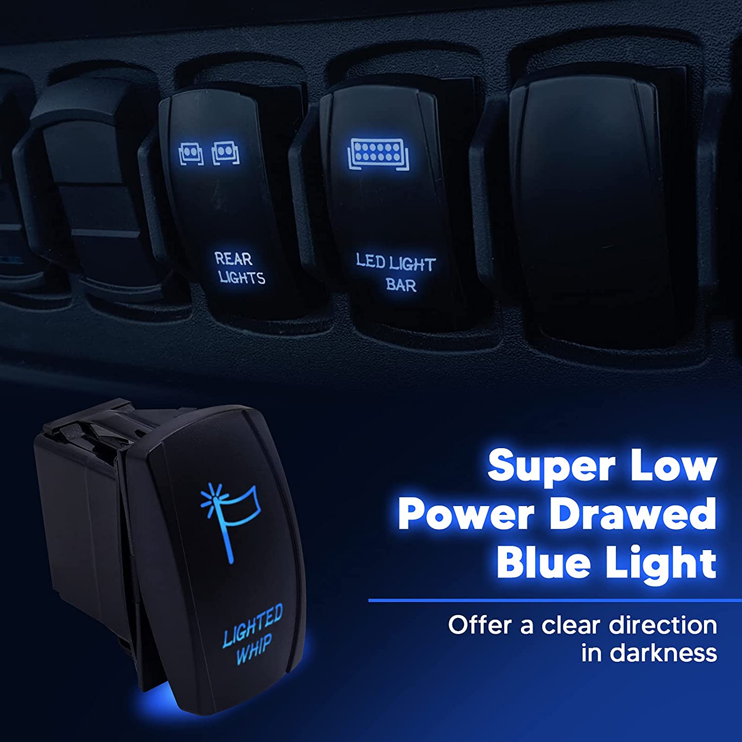 5Pin Laser Lighted Whip Rocker Switch On-Off LED Light 20A 12V, Blue Compatible with Most SUV, ATV, UTV, Motorcycle, Truck and More - Delicate Leather