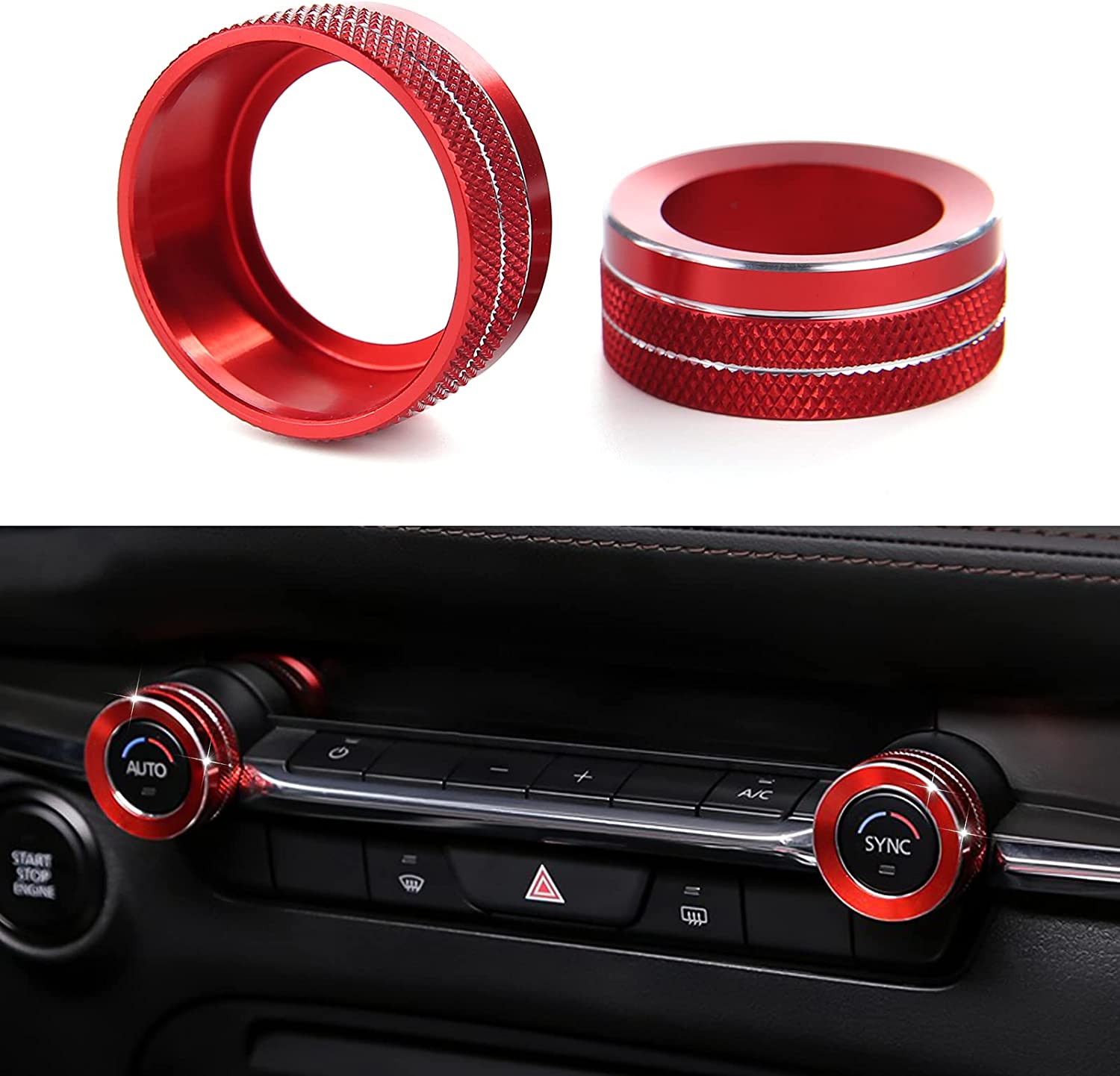 2 PCS Compatible with Mazda 3 6 CX-5 CX-30 2023 2022 2021 2020 Accessories Sporty Car Auto AC Air Conditioning Knob Cover Trims Center Console Interior Decoration Sticker - Delicate Leather