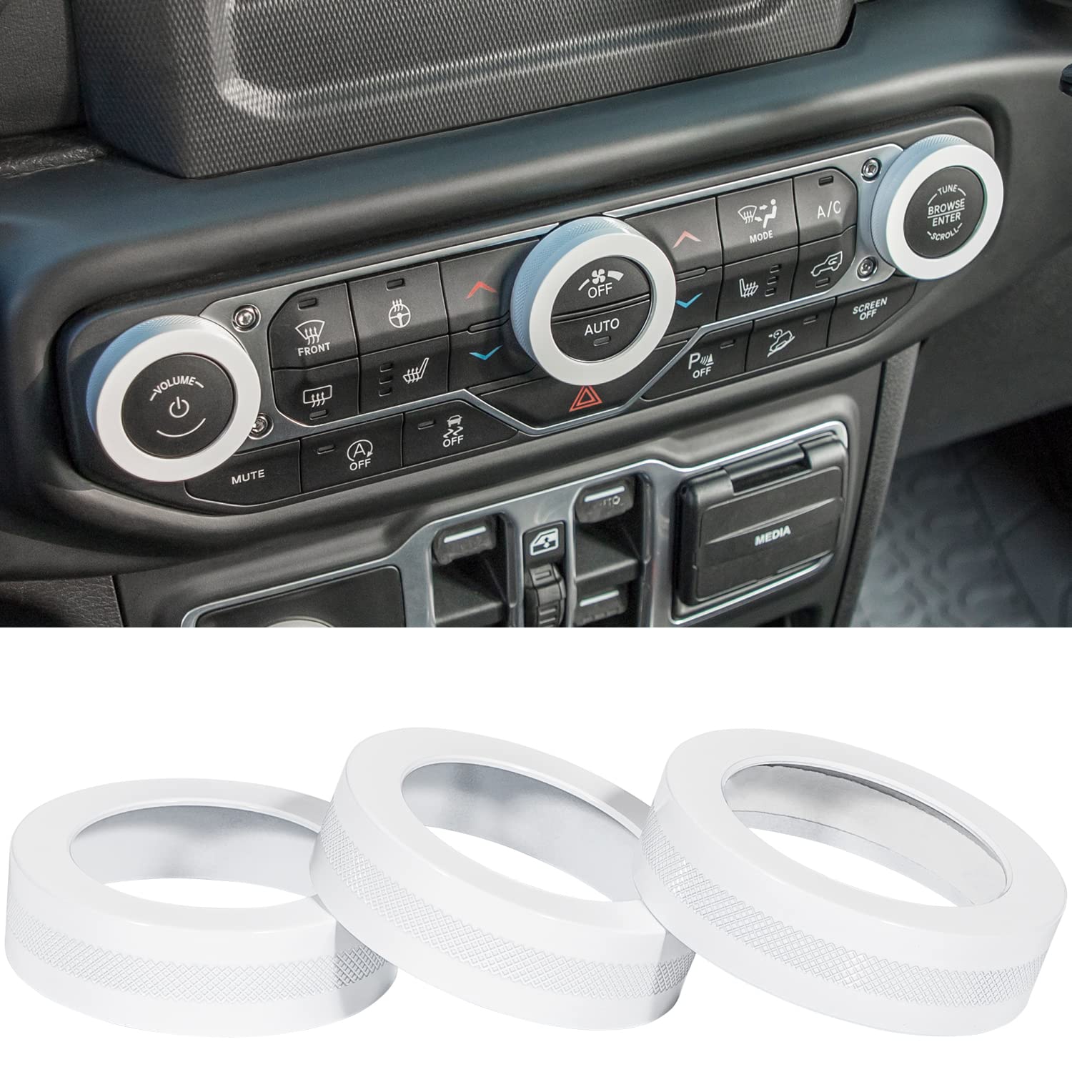 Air Conditioner Switch Knob Cover for 2018-2022 Wrangler JL JLU Gladiator JT Audio Volume AC Button Cover Decoration Twist Ring Trim Interior Accessories Aluminum Alloy