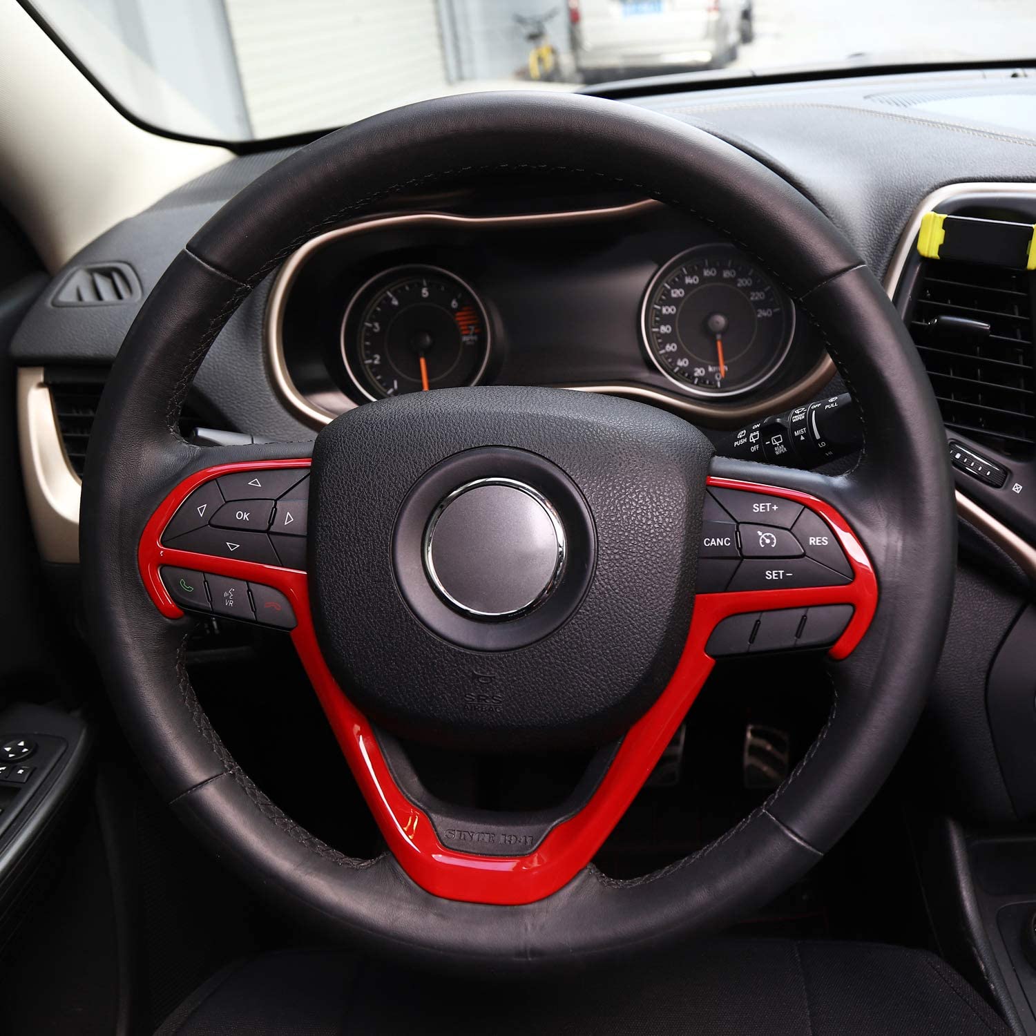 Steering Wheel Trim Cover Interior Decoration Trim Kit for 2014-2020 Jeep Grand Cherokee & Jeep Cherokee, Red - Delicate Leather