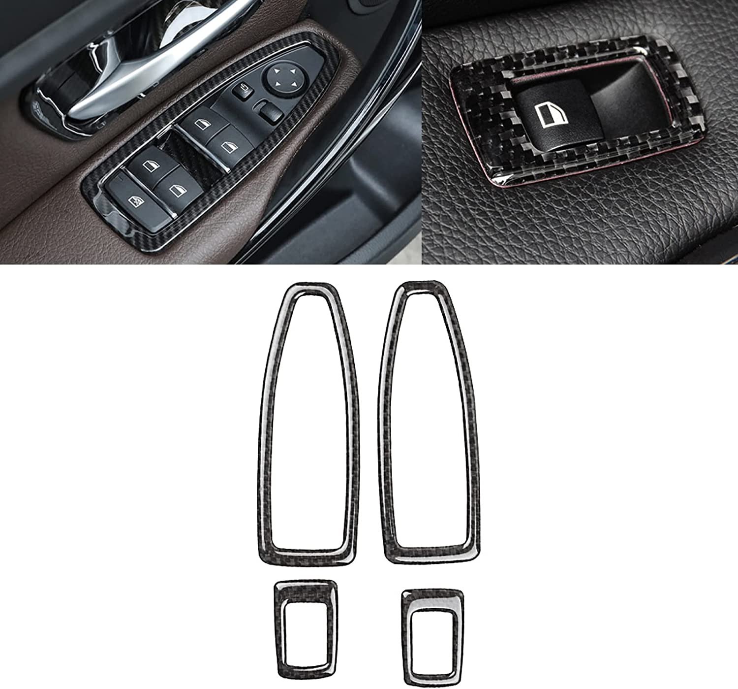 Window Lift Button Frame Cover Trim, M Colored Carbon Fiber, Compatible with 3 Series F30 F31 2012-2018, GT F34 2014-2018, 4 Series F36 2015-2018