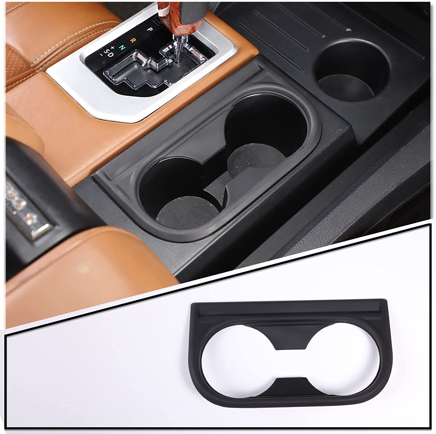 ABS Plastic Front Seat Central Armrest Cup Holder Cup Trim Decor Sticker for Tundra 2014-2021