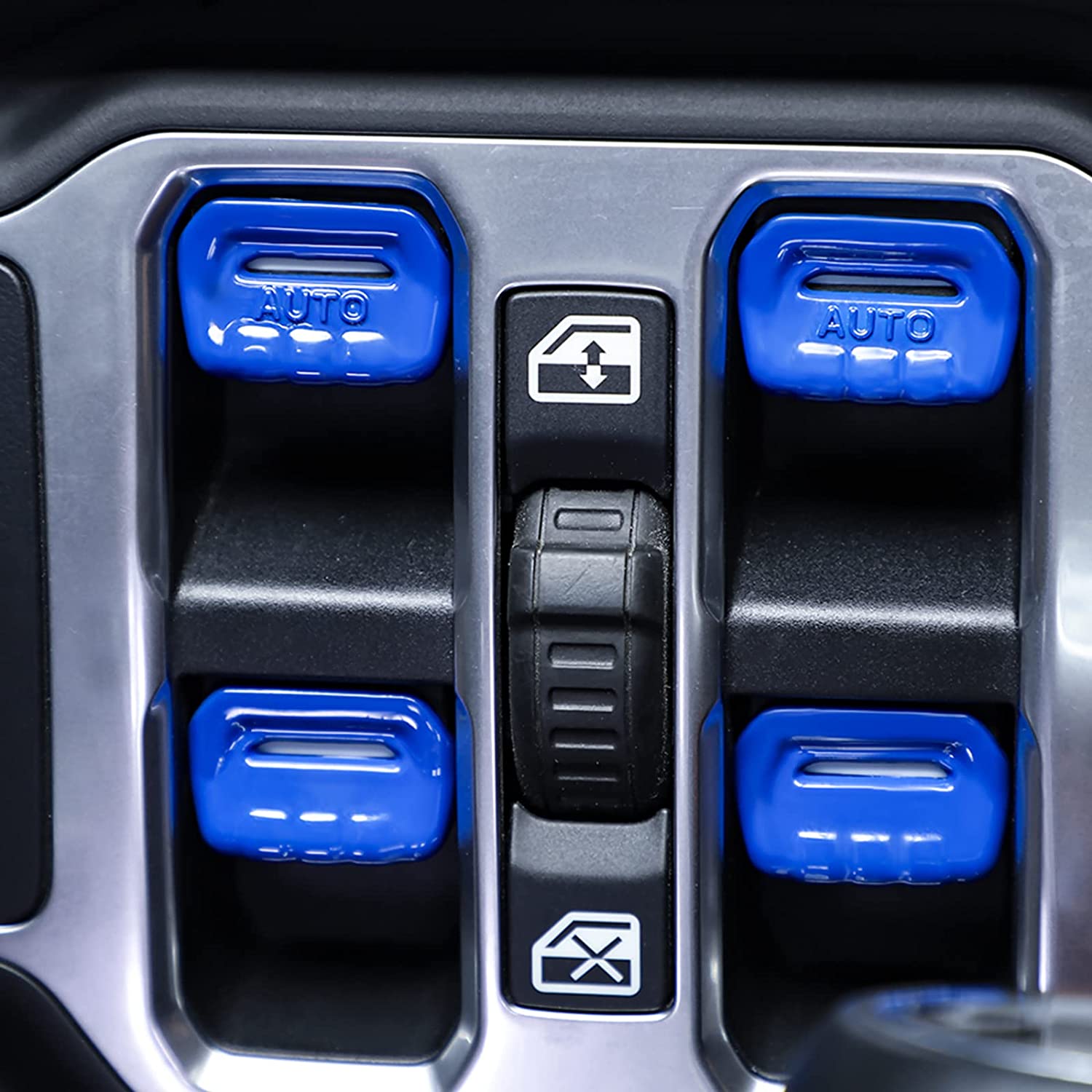 4PCS Car Window Switch Button Cover Trim Interior Accessories Compatible with Jeep Wrangler JL JLU Gladiator JT 2018-2021 (Dark Blue) - Delicate Leather